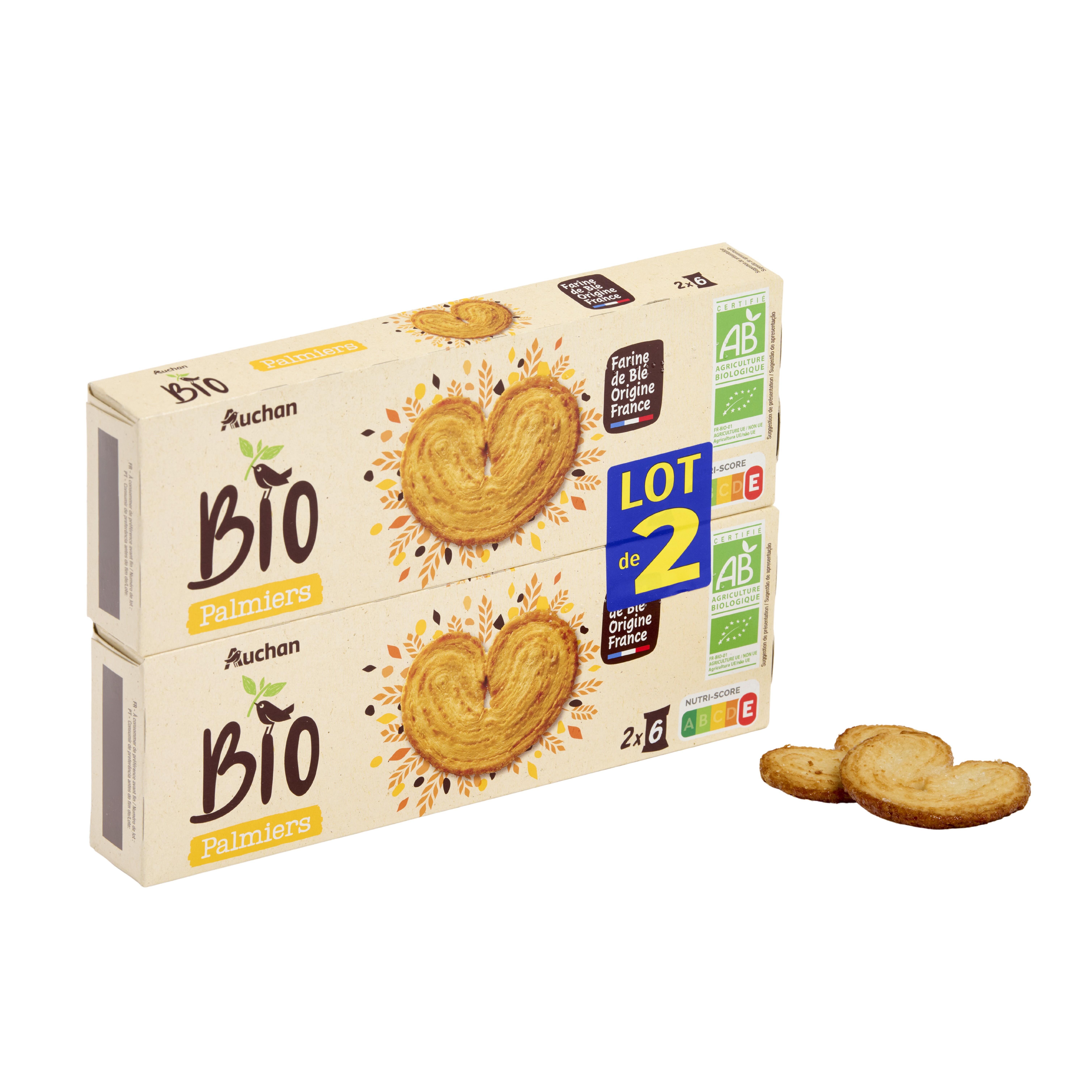 Voir la diapositive 4 : AUCHAN BIO Palmiers biscuits feuilletés 2x100g