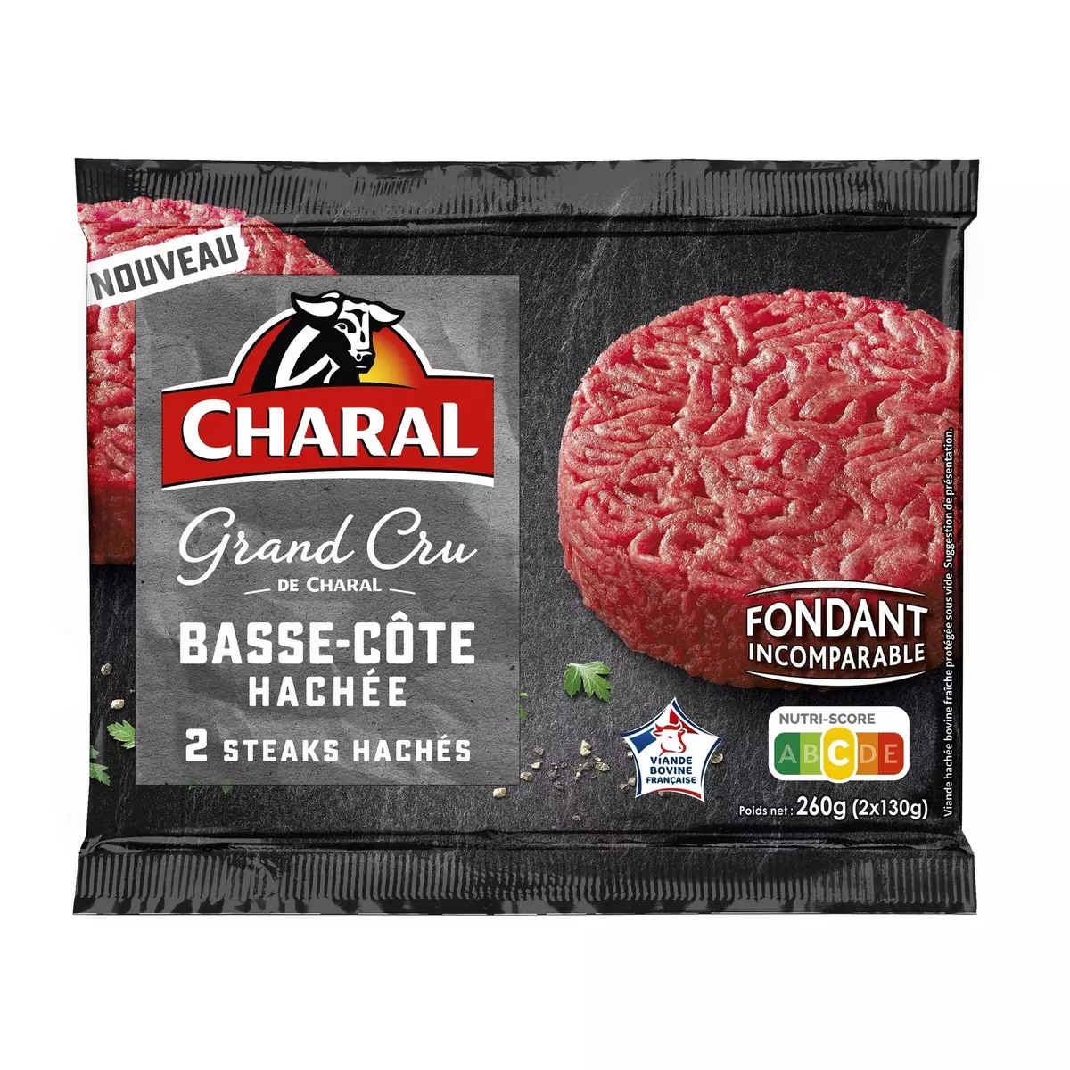 CHARAL Basse-côte Steaks hachés 2 pièces 2x130g