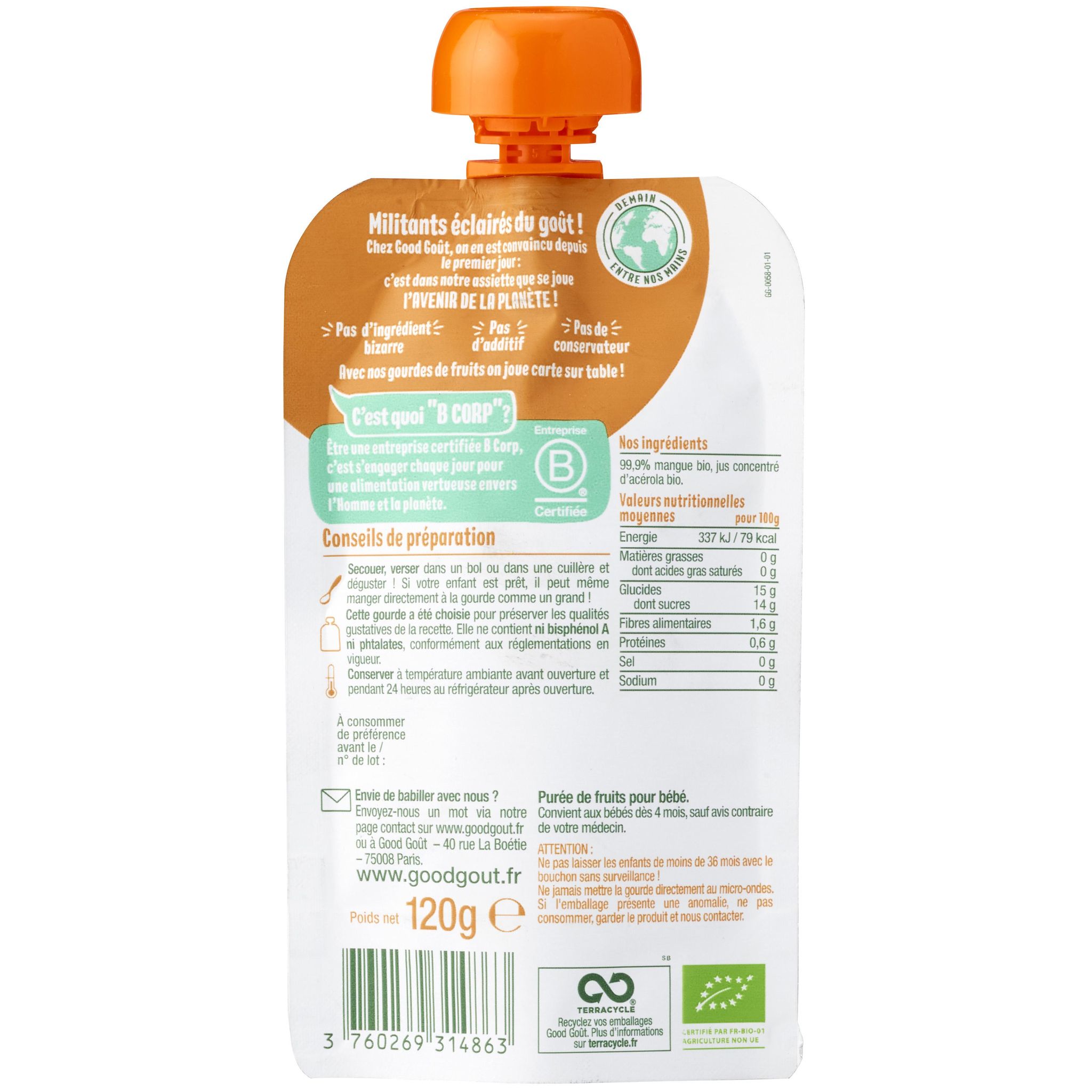 Voir la diapositive 2 : GOOD GOUT Gourde à la mangue bio dès 4 mois 120g