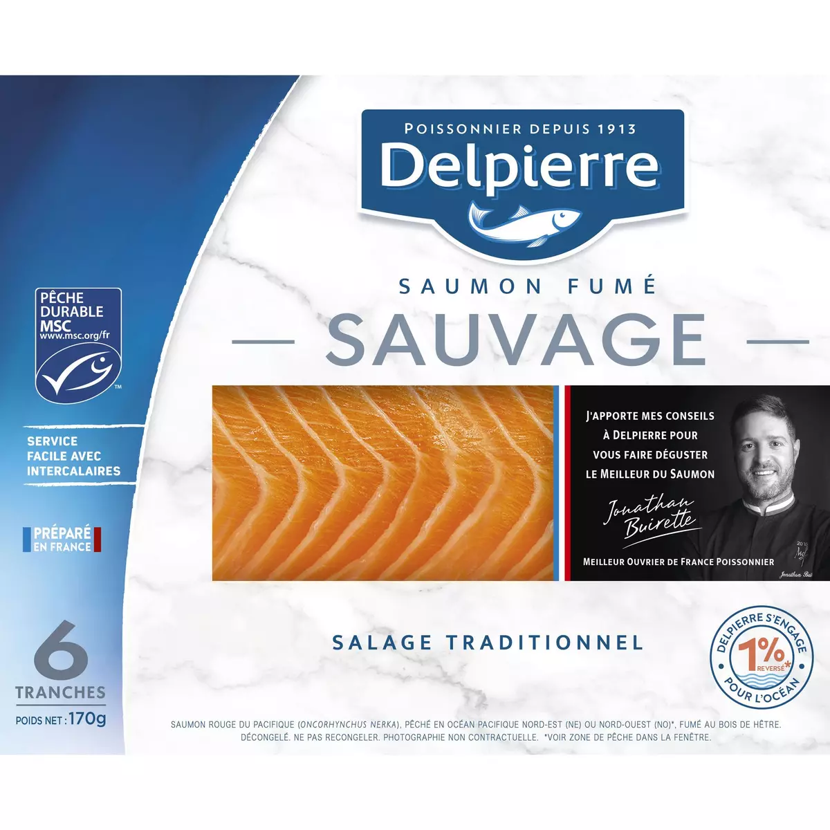 DELPIERRE Saumon fumé sauvage 6 tranches 170g