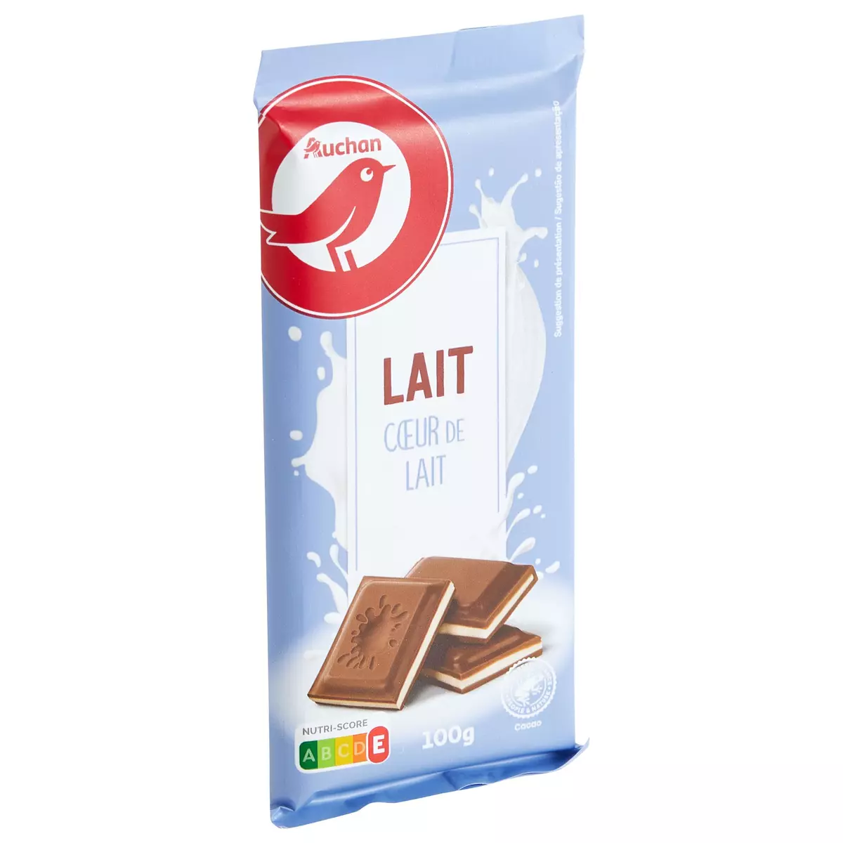 AUCHAN Tablette de chocolat au lait coeur de lait 1 pièce 100g