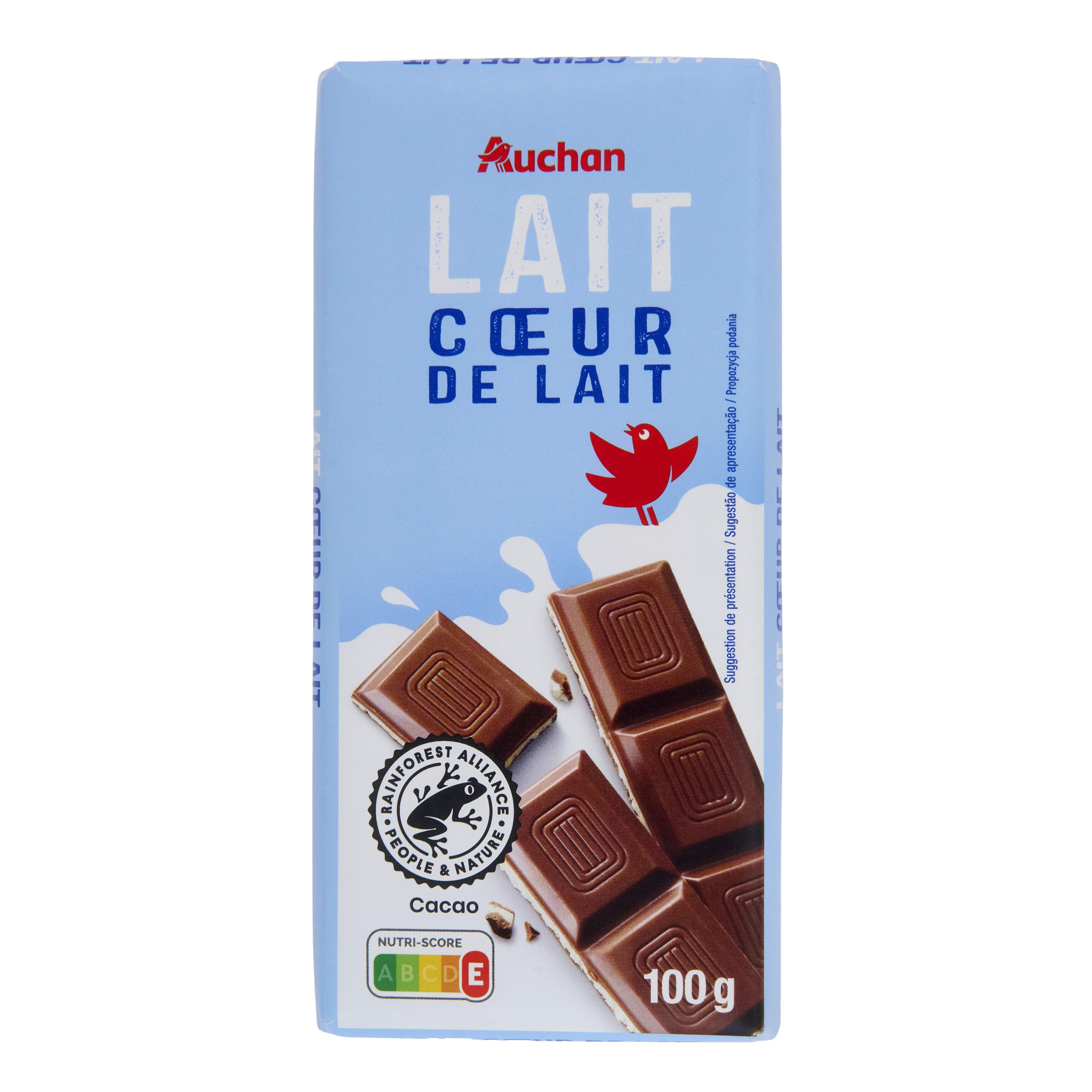 Voir la diapositive 4 : AUCHAN Tablette de chocolat au lait coeur de lait 1 pièce 100g