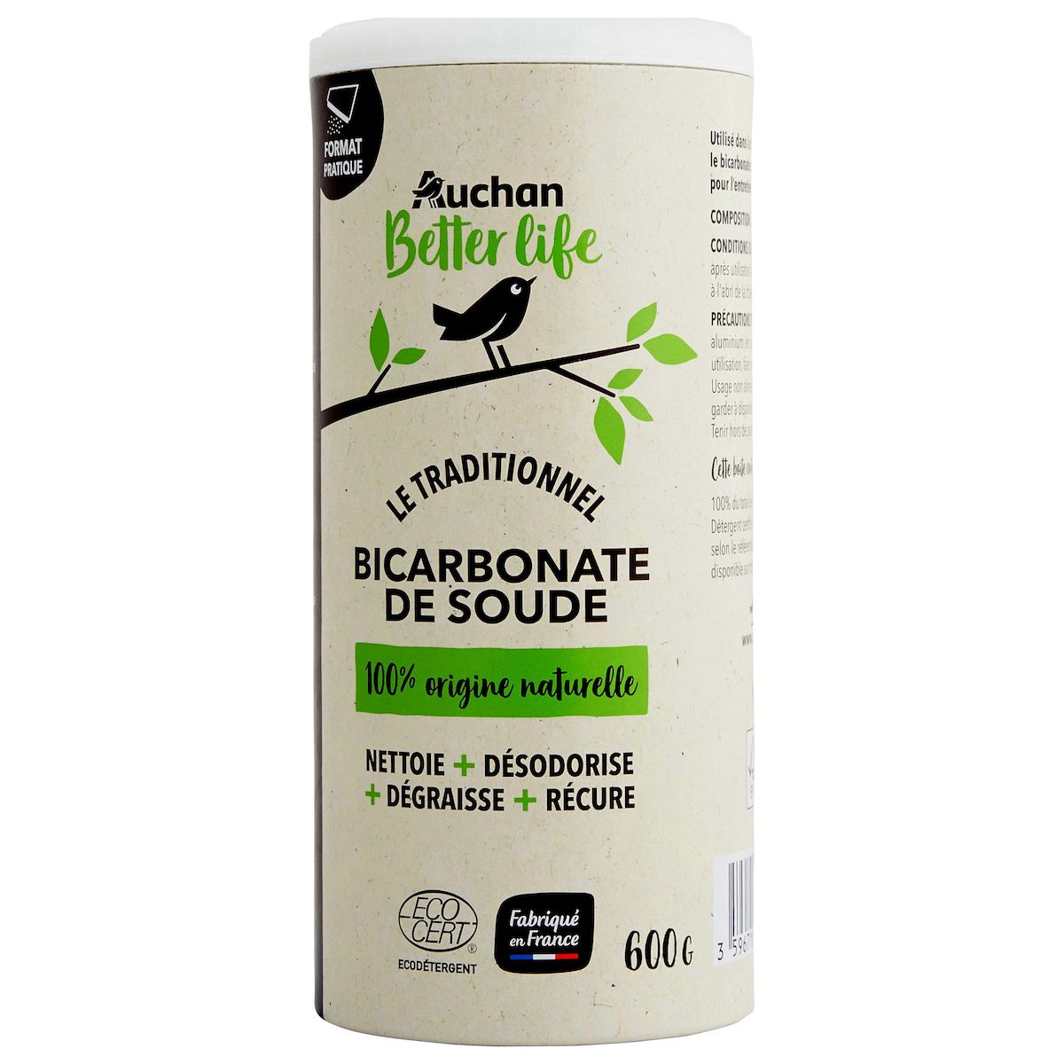 AUCHAN BETTER LIFE Bicarbonate de soude écologique en salière 600g