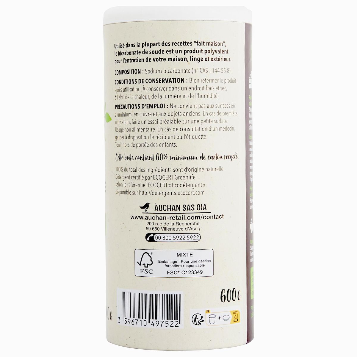 AUCHAN BETTER LIFE Bicarbonate de soude écologique en salière 600g