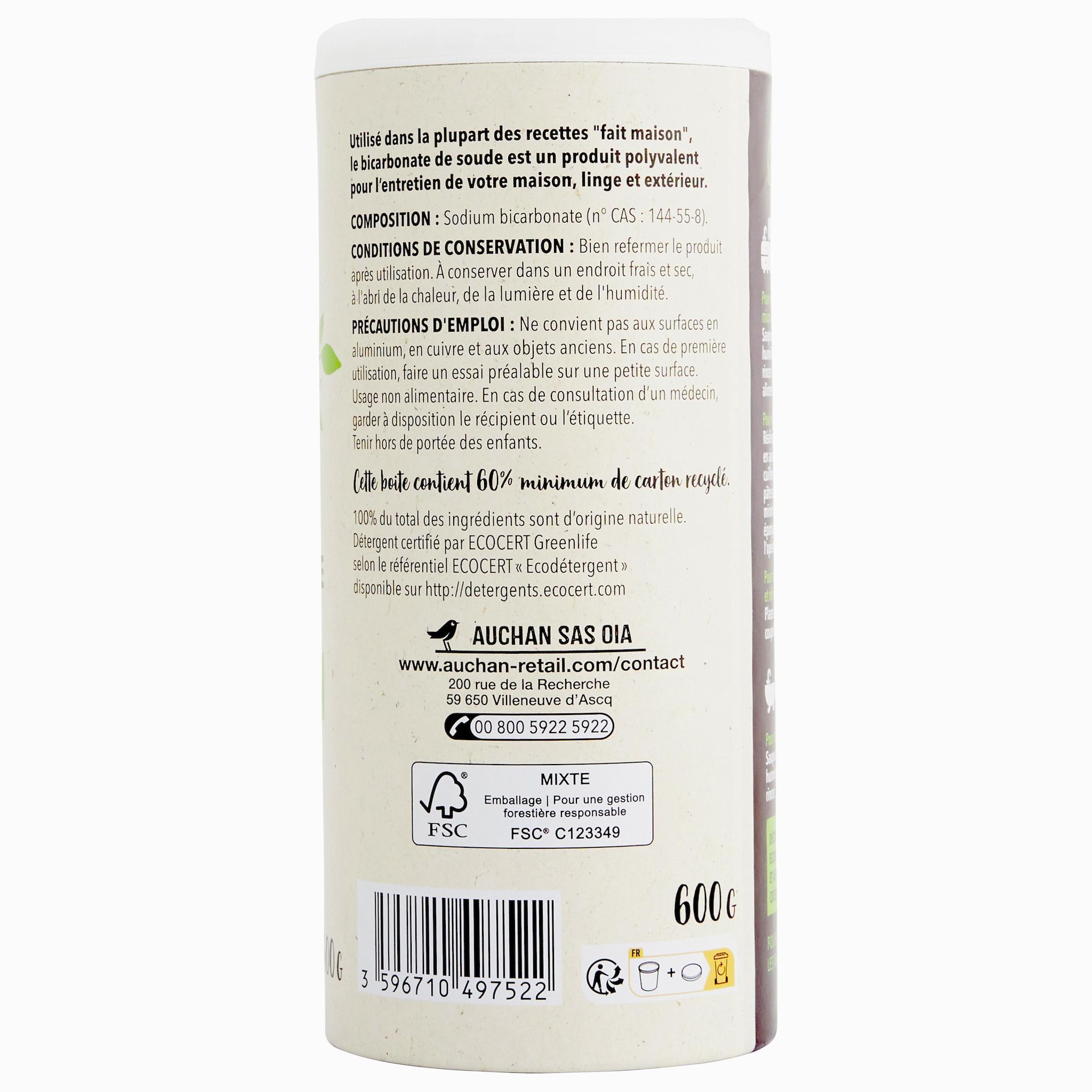 Voir la diapositive 5 : AUCHAN BETTER LIFE Bicarbonate de soude écologique en salière 600g