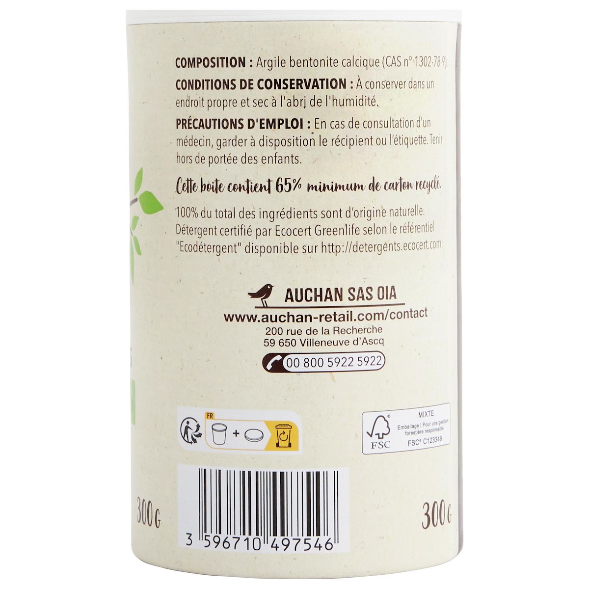 AUCHAN BETTER LIFE Terre de sommières Ecocert 300g