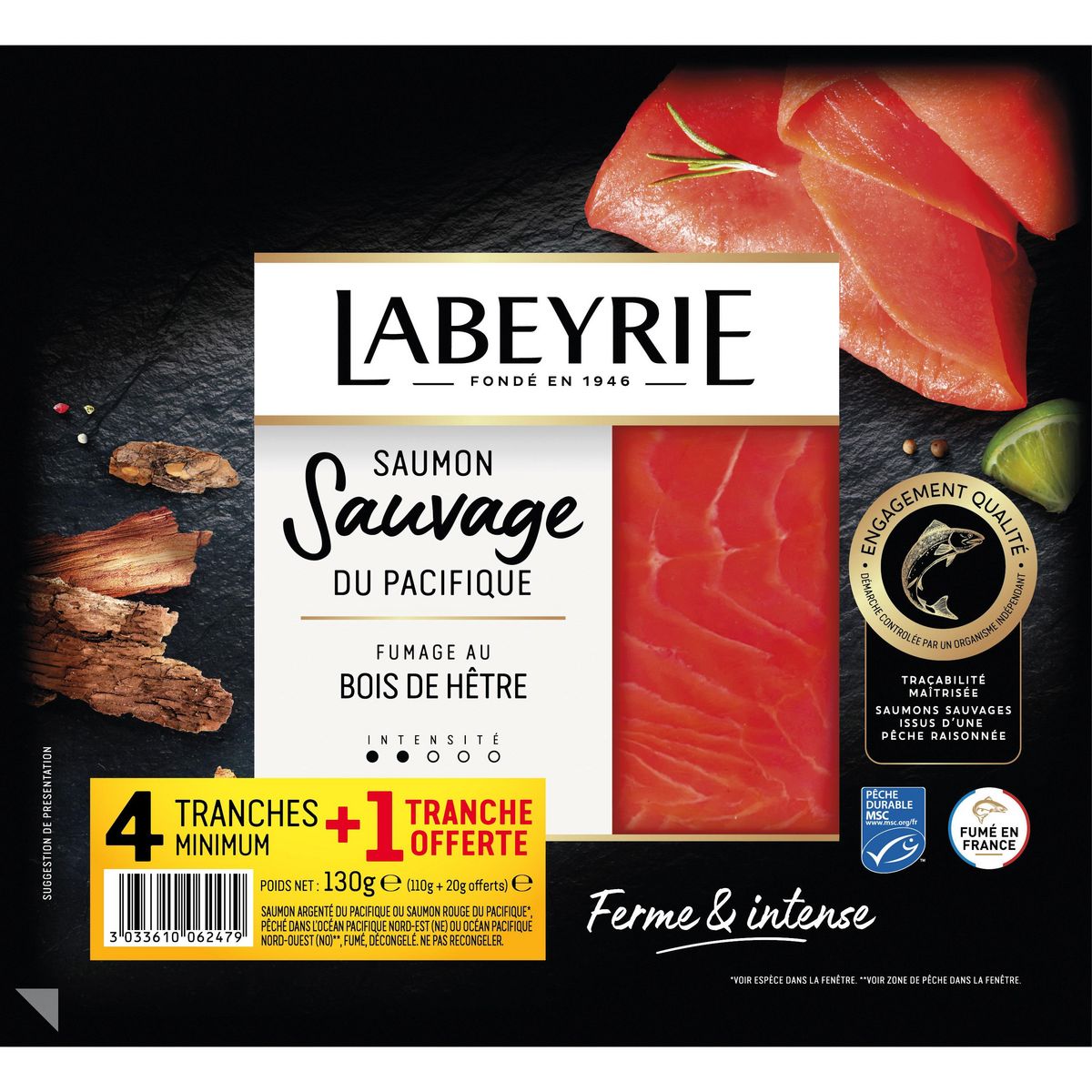 LABEYRIE Saumon sauvage du Pacifique fumé au bois de hêtre 5 tranches 130g