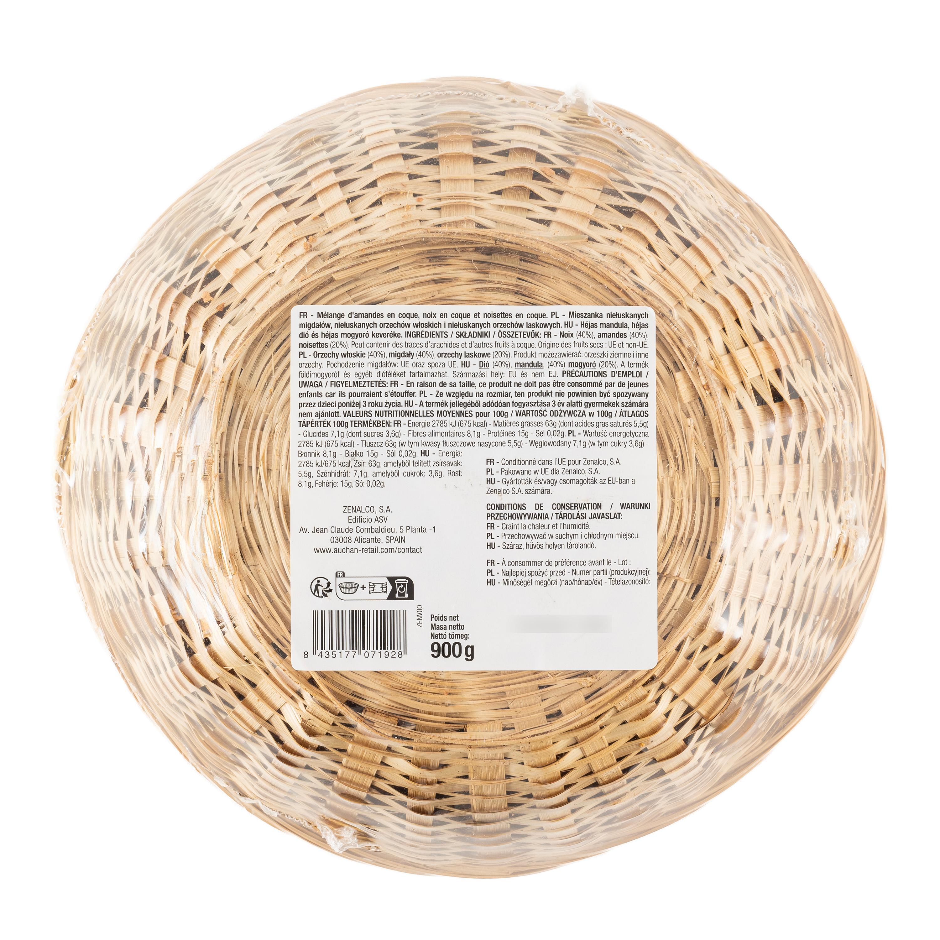 Voir la diapositive 2 : AUCHAN Corbeille 3 fruits à coque 900g