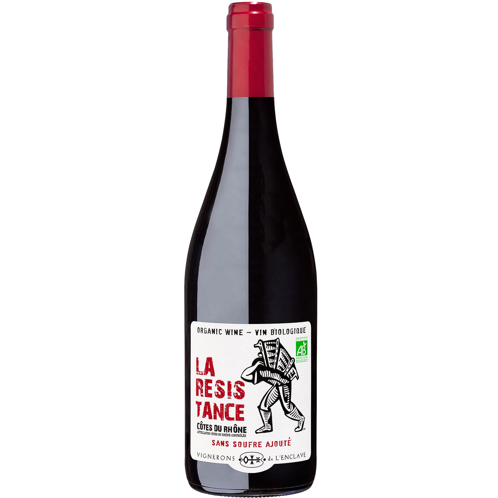 Voir la diapositive 2 : AOP Côtes du Rhône La résistance rouge bio 75cl