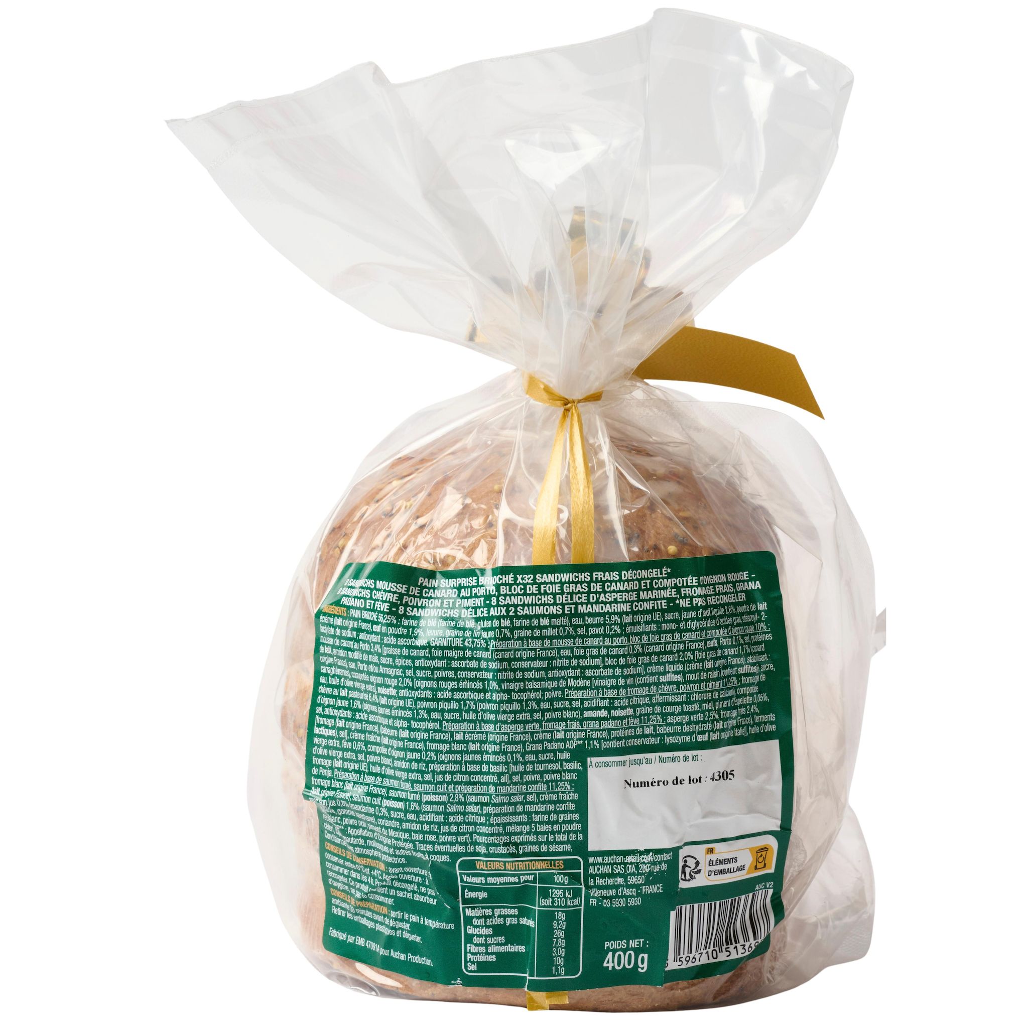 Voir la diapositive 3 : AUCHAN Pain surprise brioché 32 pièces 400g