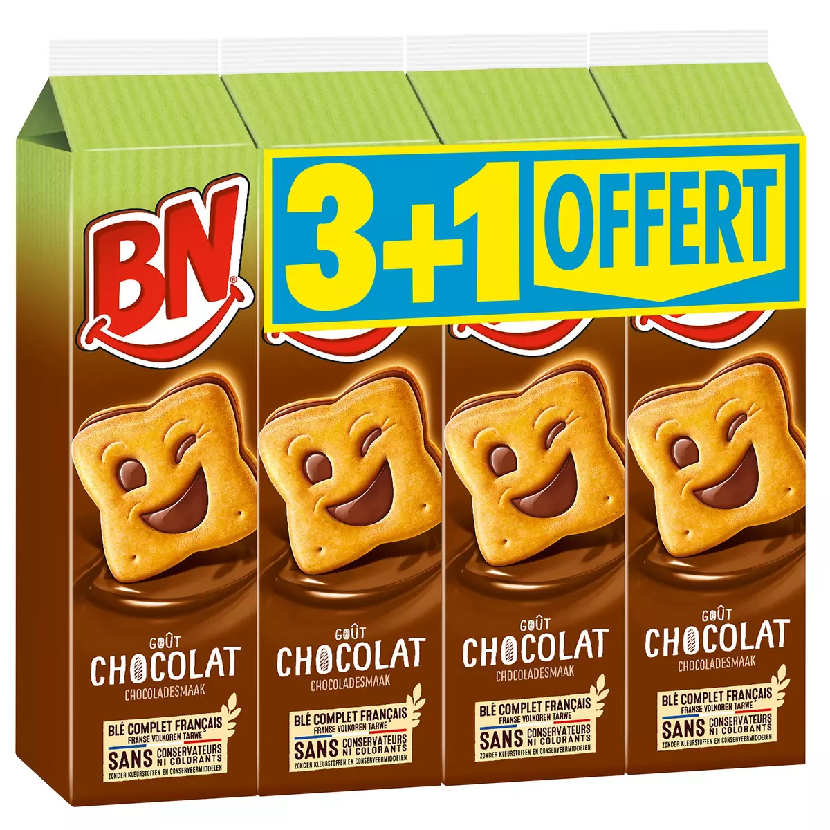 BN Biscuits fourrés aux céréales complètes gout chocolat 3+1offert 1,140kg