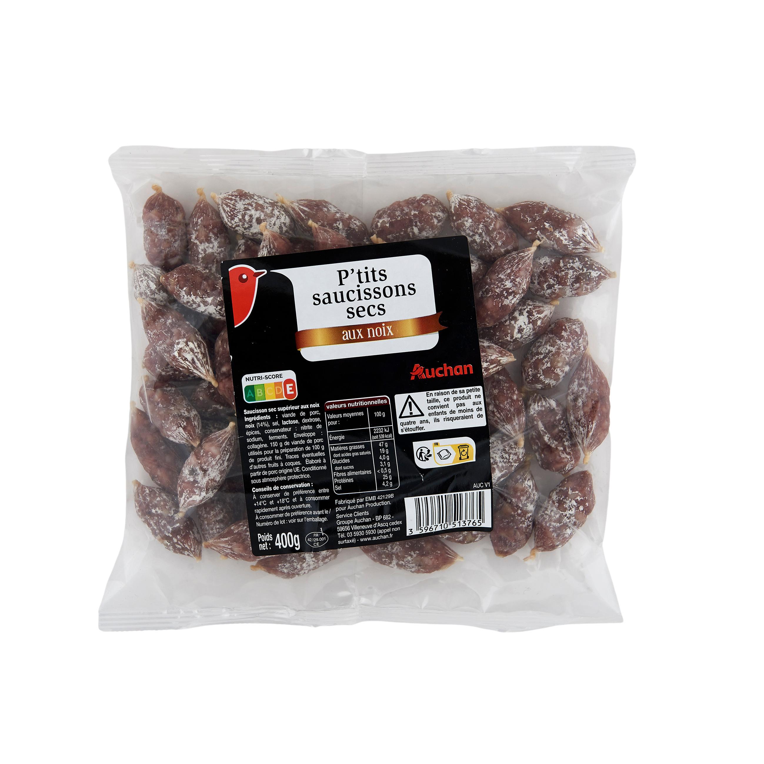 Voir la diapositive 2 : AUCHAN P'tits saucissons secs aux noix 400g