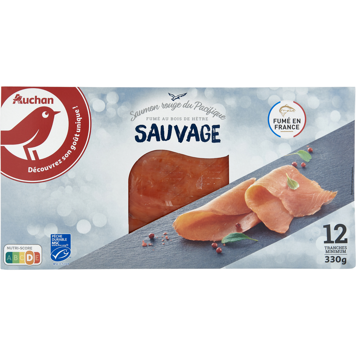 AUCHAN Saumon rouge du pacifique sauvage 330g 12 tranches
