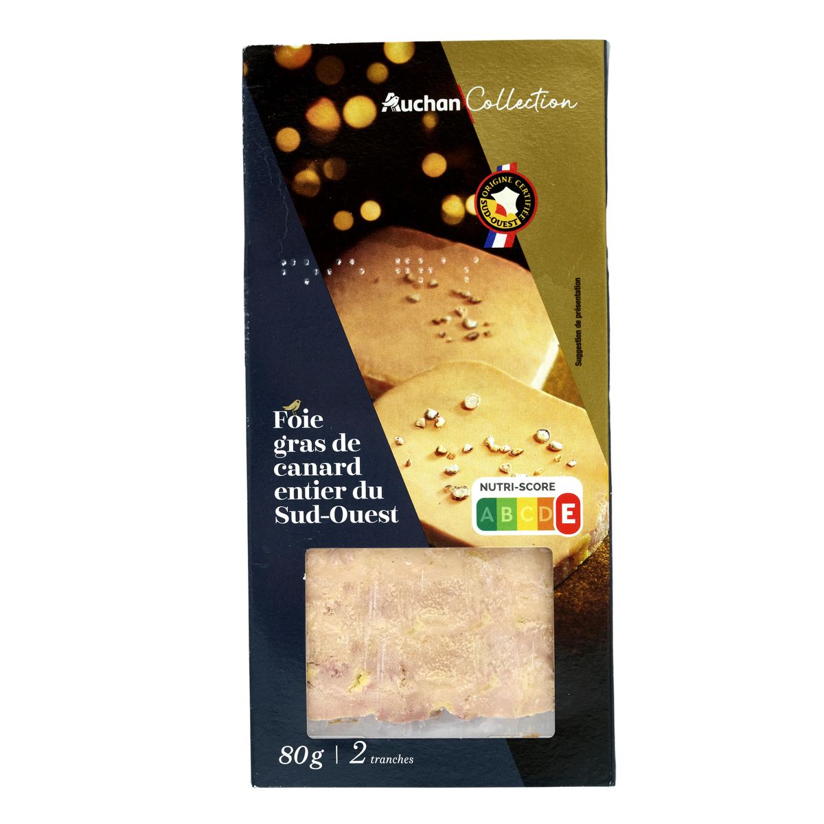 AUCHAN COLLECTION Foie gras de canard entier du Sud-Ouest 2 parts 80g