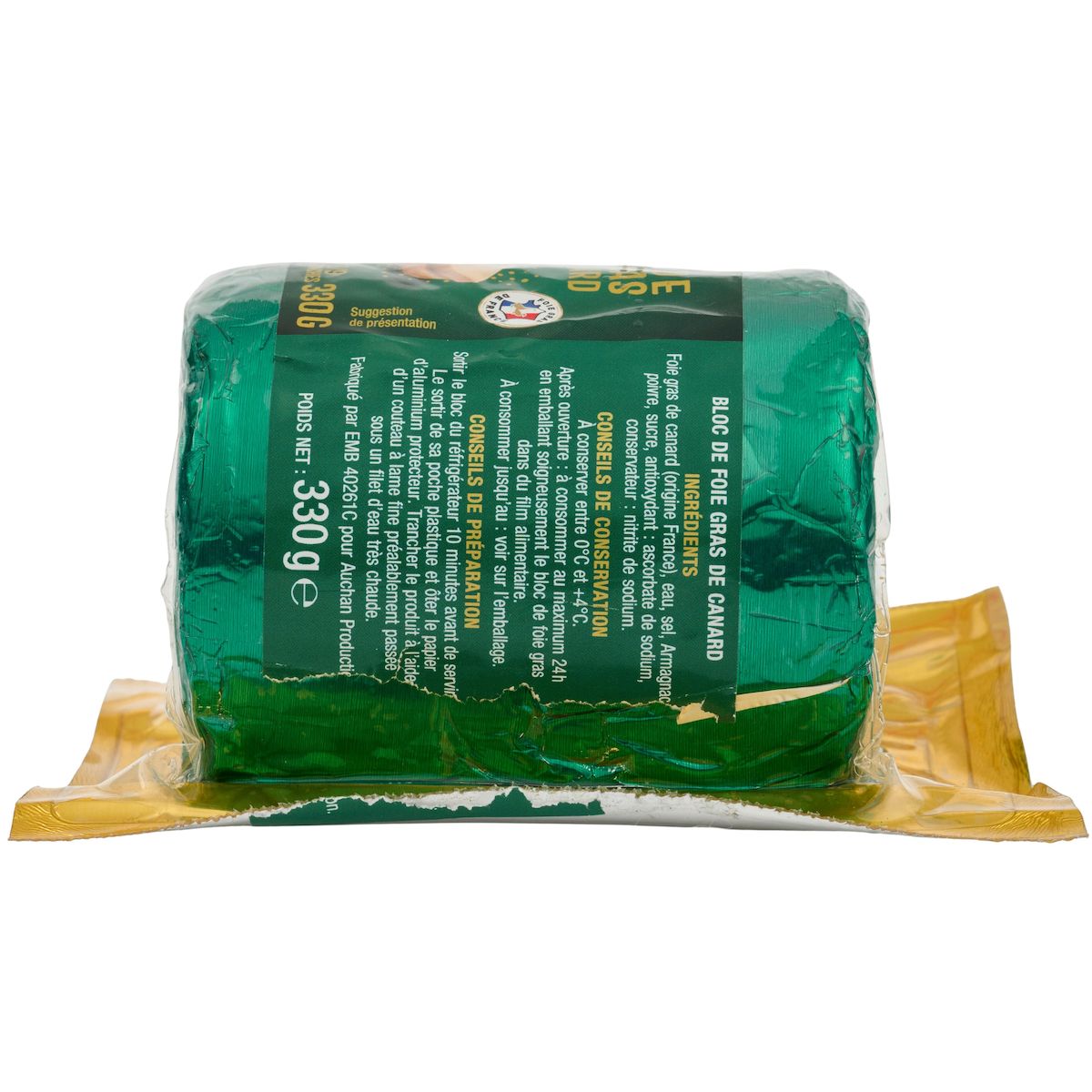 AUCHAN Bloc de foie gras de canard 8 parts 330g