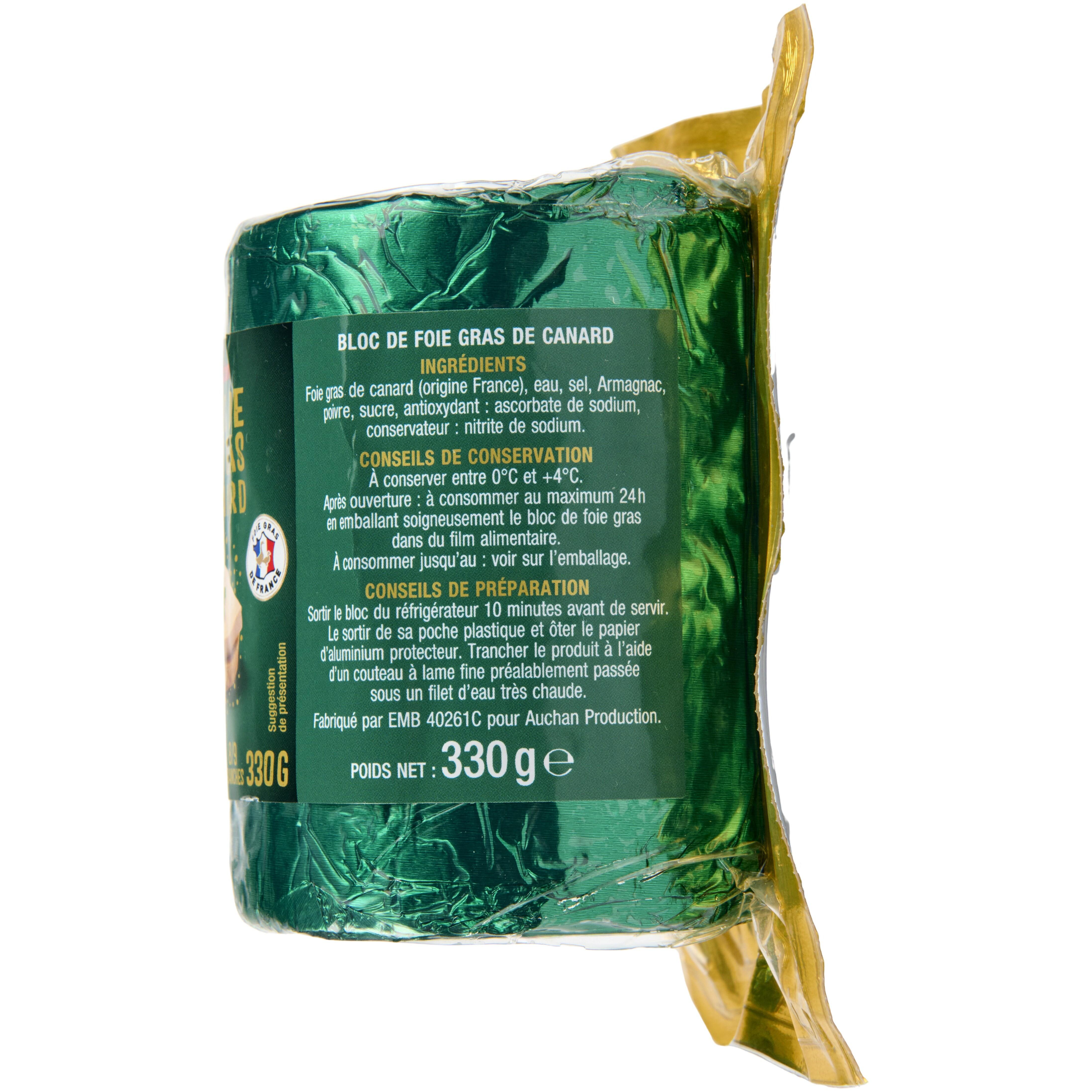Voir la diapositive 5 : AUCHAN Bloc de foie gras de canard 8 parts 330g