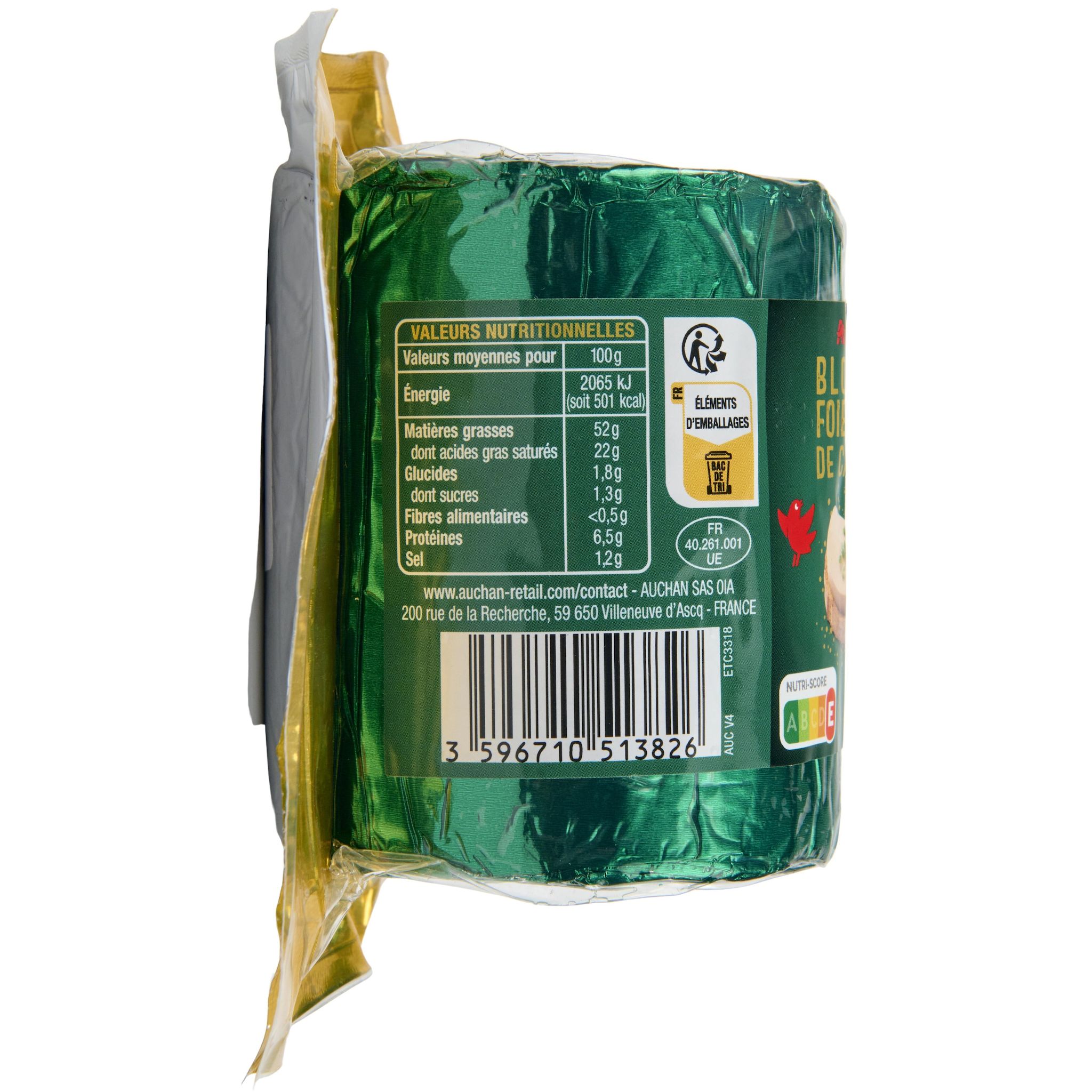 Voir la diapositive 6 : AUCHAN Bloc de foie gras de canard 8 parts 330g