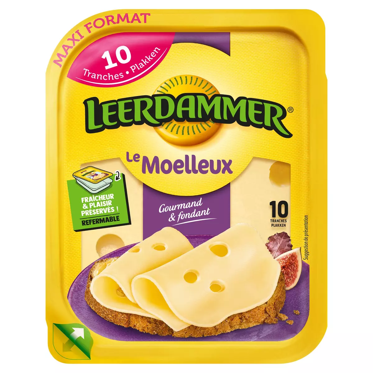 LEERDAMMER Le Moelleux Fromage nature en tranche 10 tranches 250g