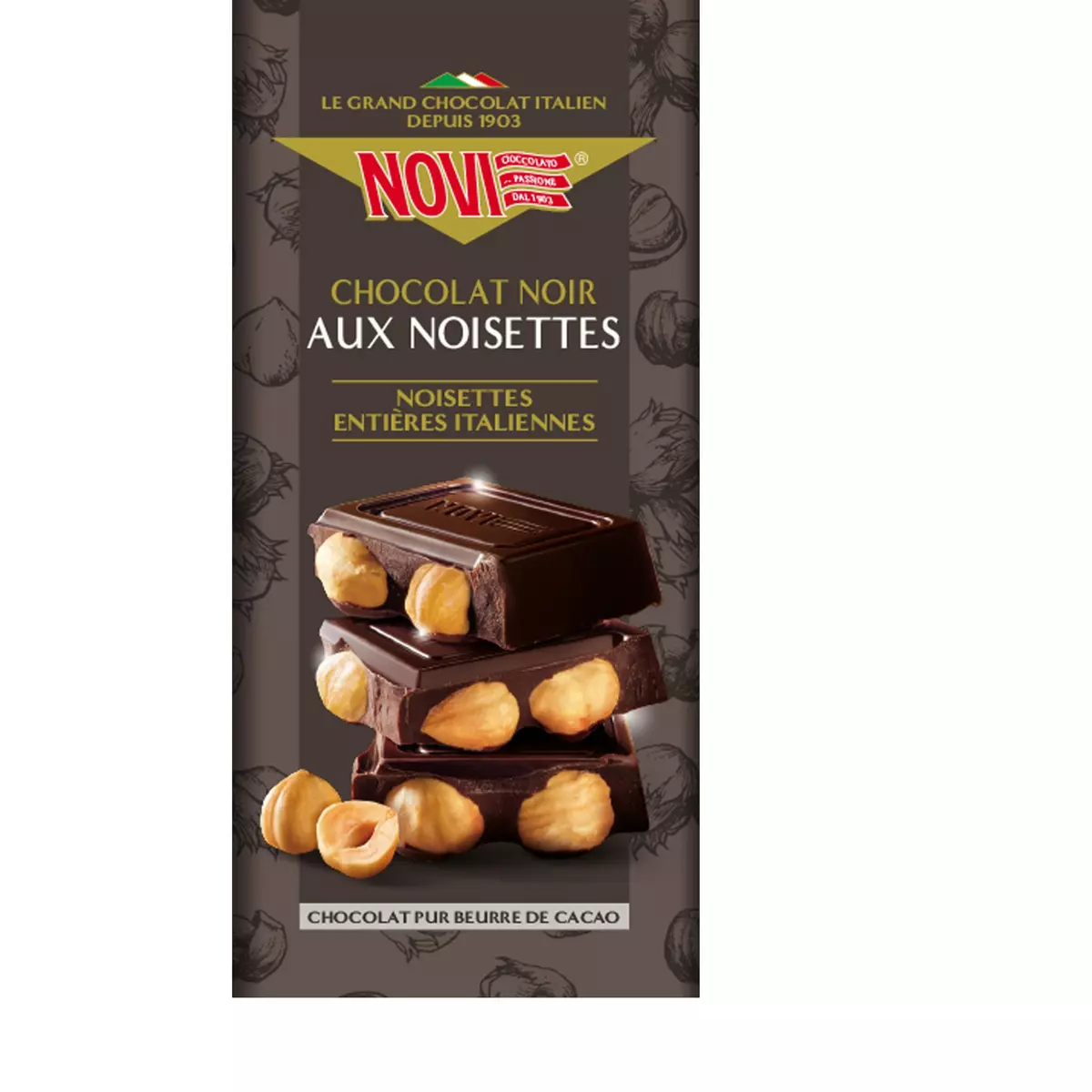 NOVI Tablette de chocolat noir aux noisettes 1 pièce 130g