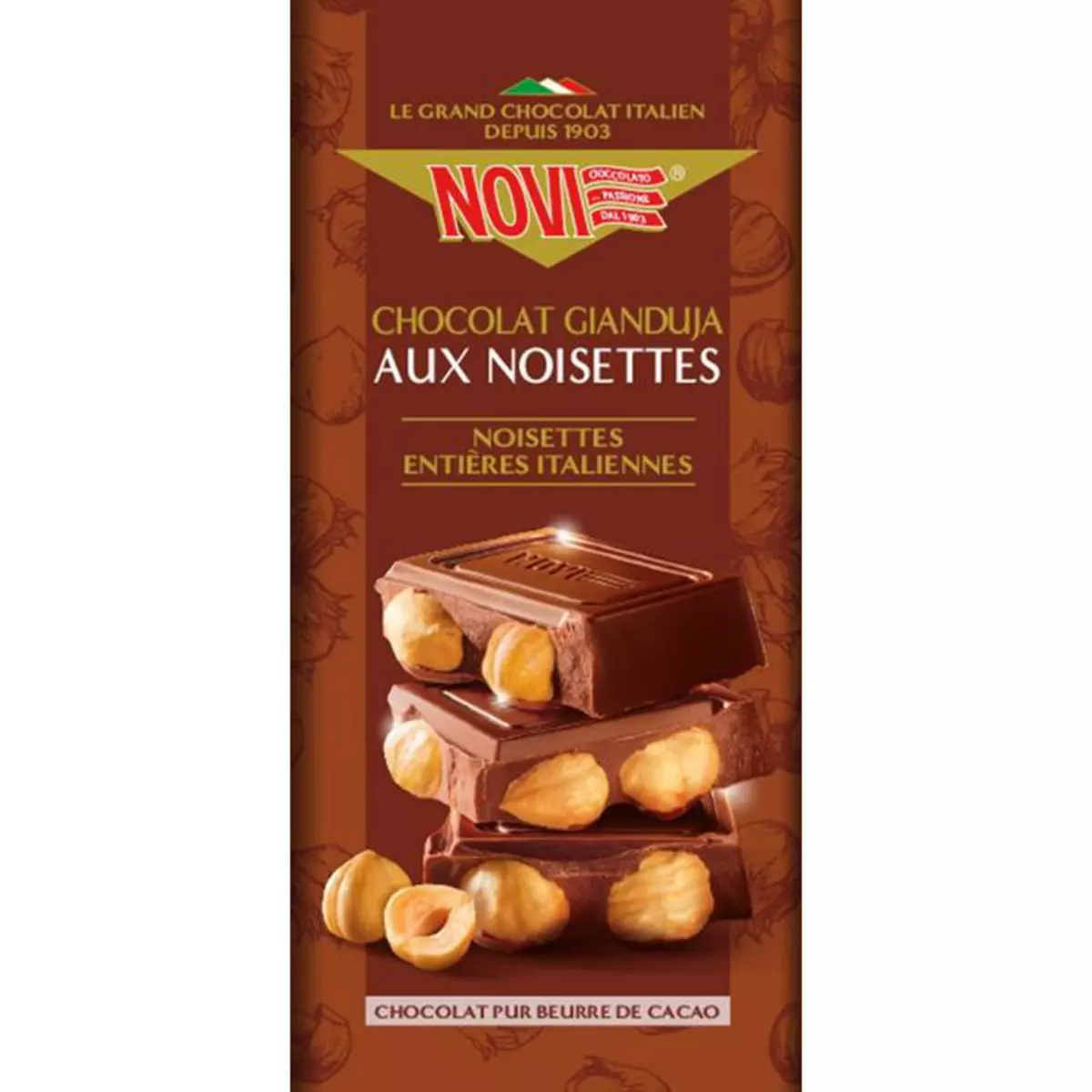 NOVI Tablette de chocolat Gianduja et aux noisettes 1 pièce 130g