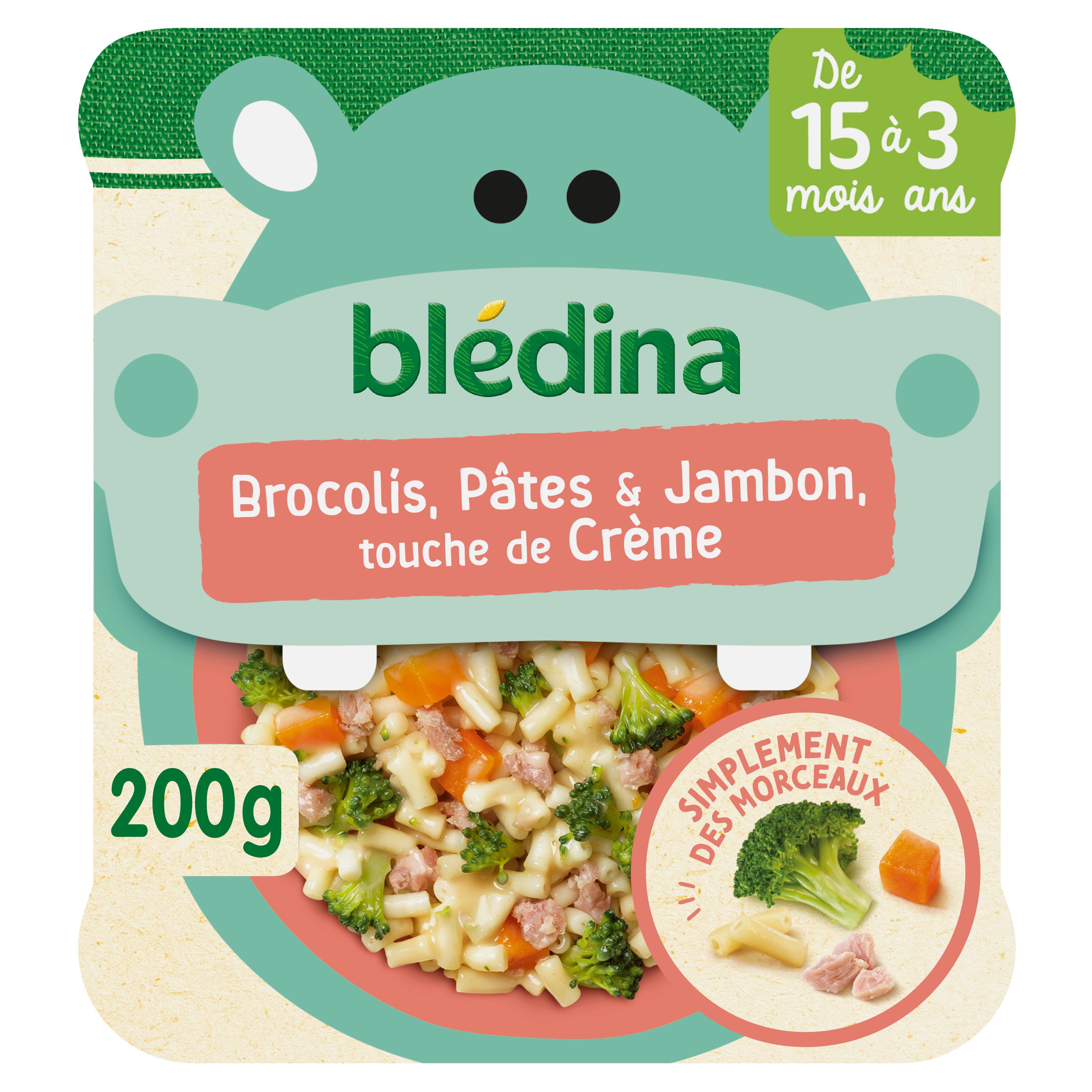 Voir la diapositive 2 : BLEDINA Assiette brocolis pâtes jambon et crème dès 15 mois 200g