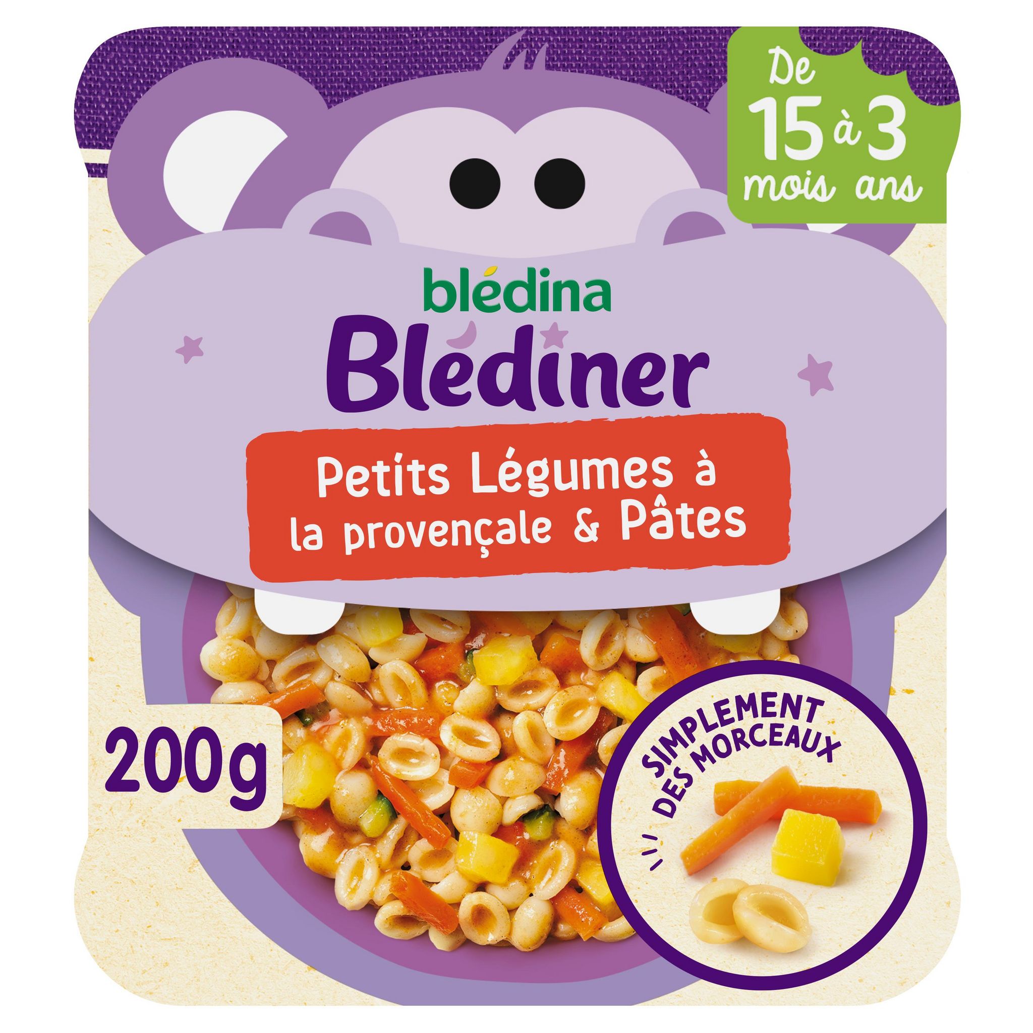 Voir la diapositive 2 : BLEDINER Assiette petits légumes à la provençale et pâtes dès 15 mois 200g