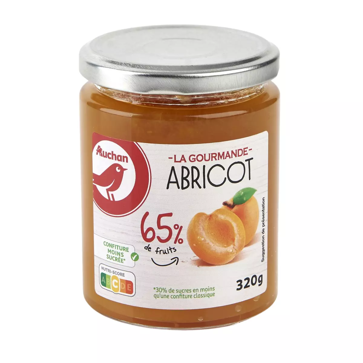 AUCHAN La gourmande confiture à l'abricot 65% de fruits 320g