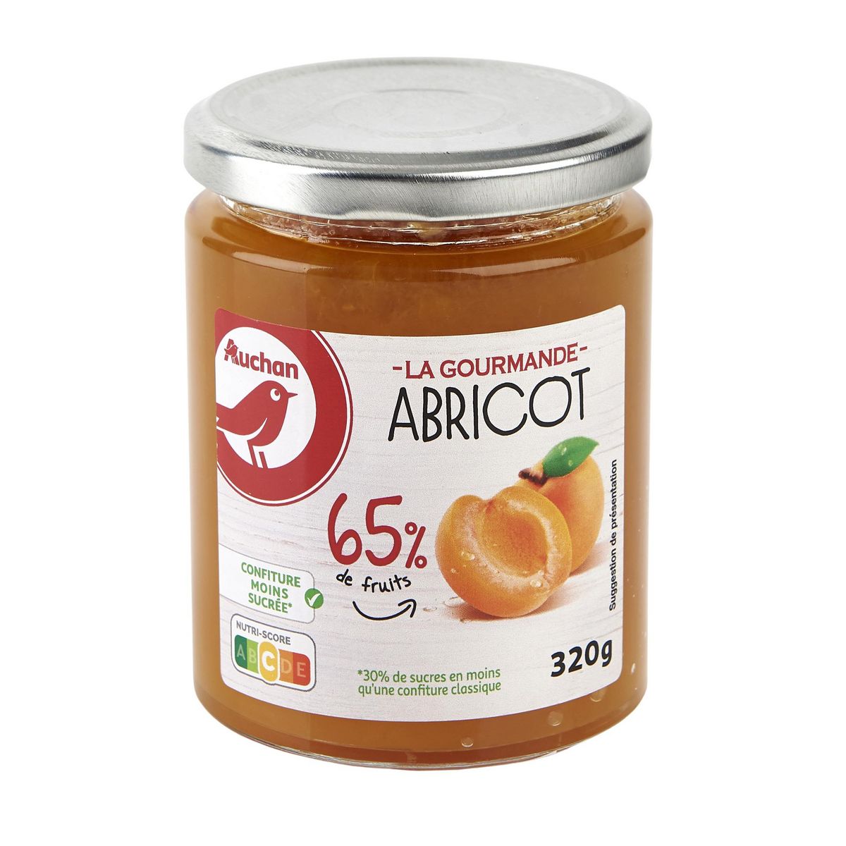 AUCHAN La gourmande confiture à l'abricot 65% de fruits 320g