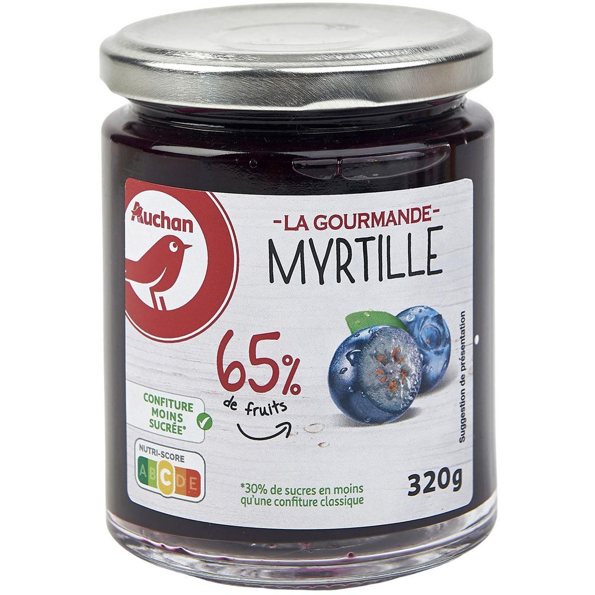 AUCHAN La gourmande confiture à la myrtille 65% de fruits 320g