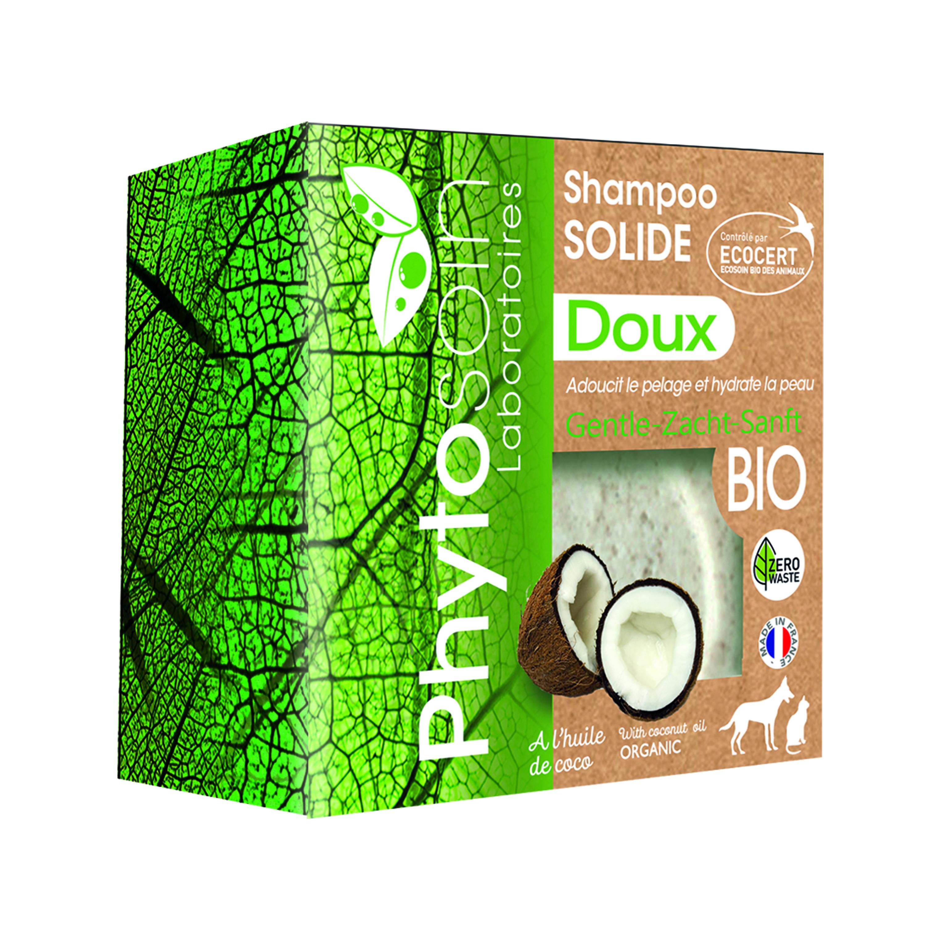PHYTOSOIN Shampooing solide doux à l'huile de coco bio Ecocert pour animaux 100g