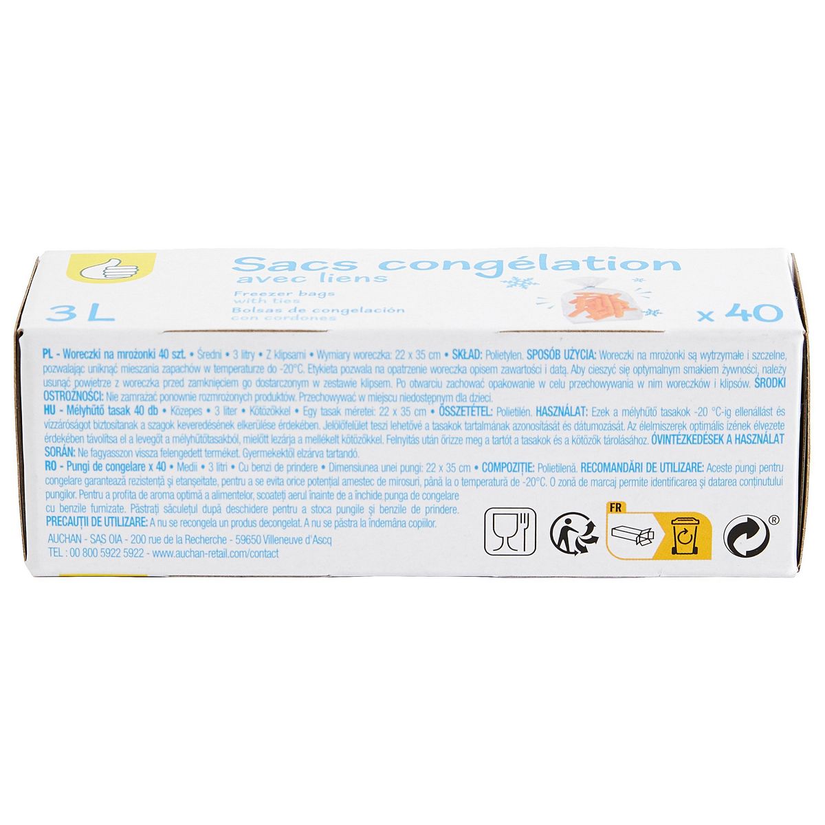 POUCE Sacs de congélation avec liens 3L 40 sacs