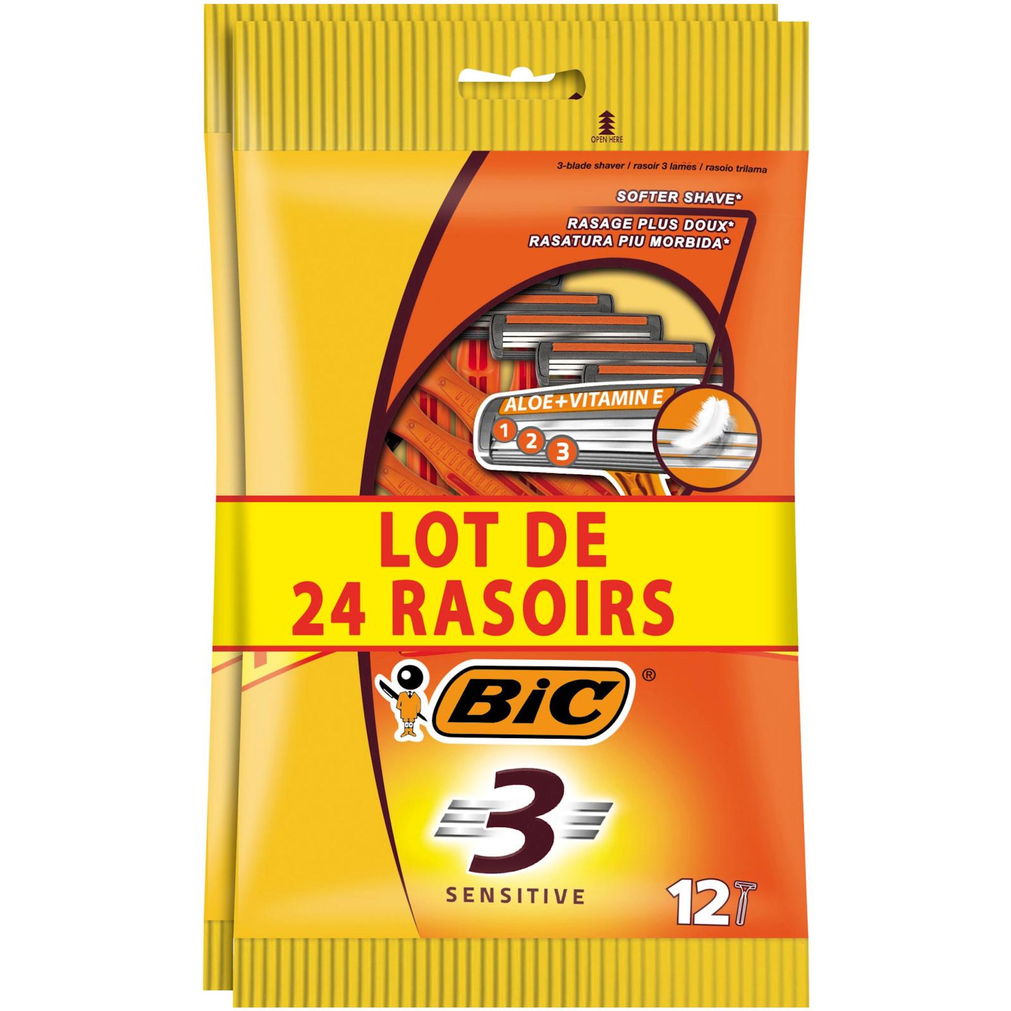 Voir la diapositive 2 : BIC Sensitive 3 rasoirs jetables 2x12 rasoirs