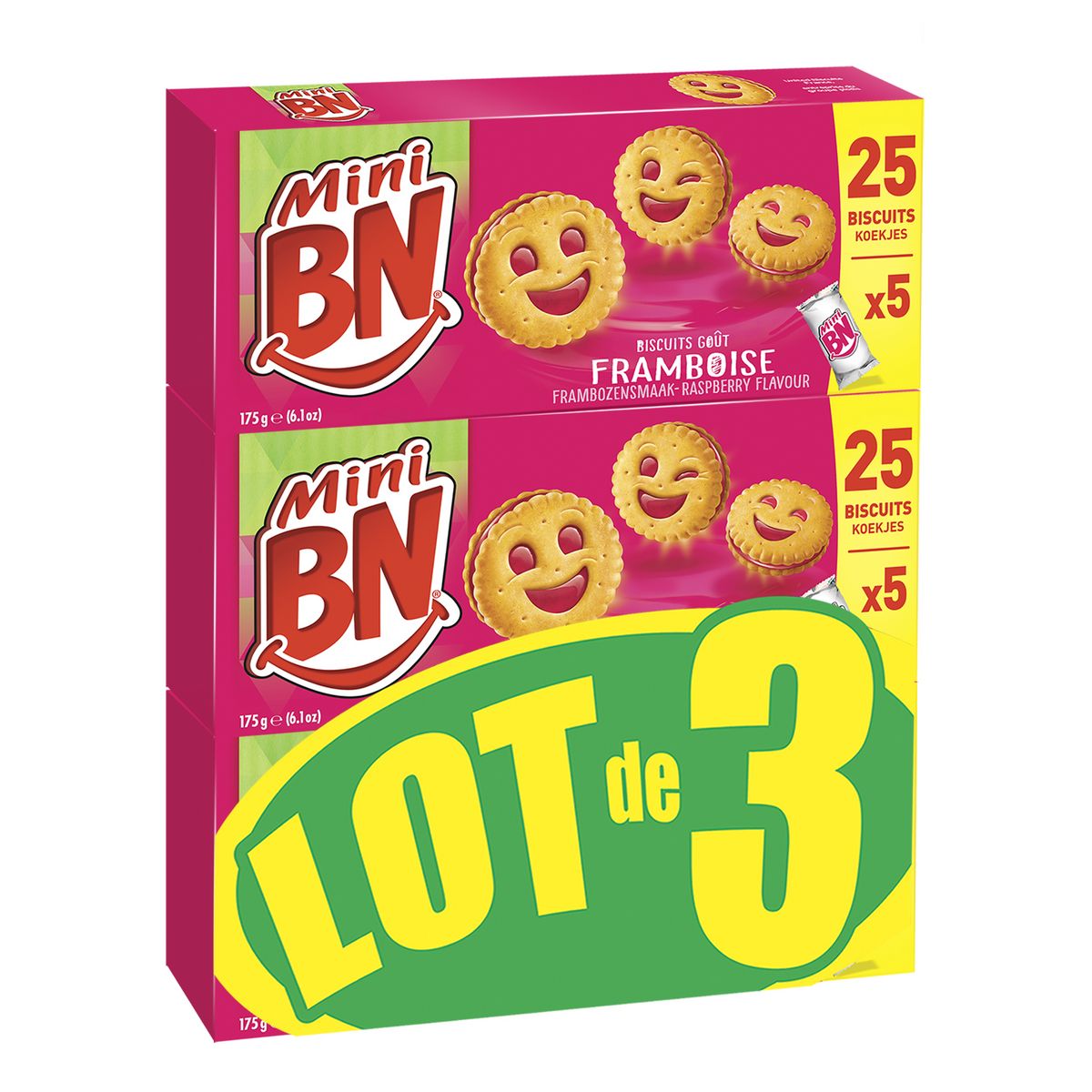 BN Mini biscuits fourrés à la framboise 5x5 biscuits 3x175g