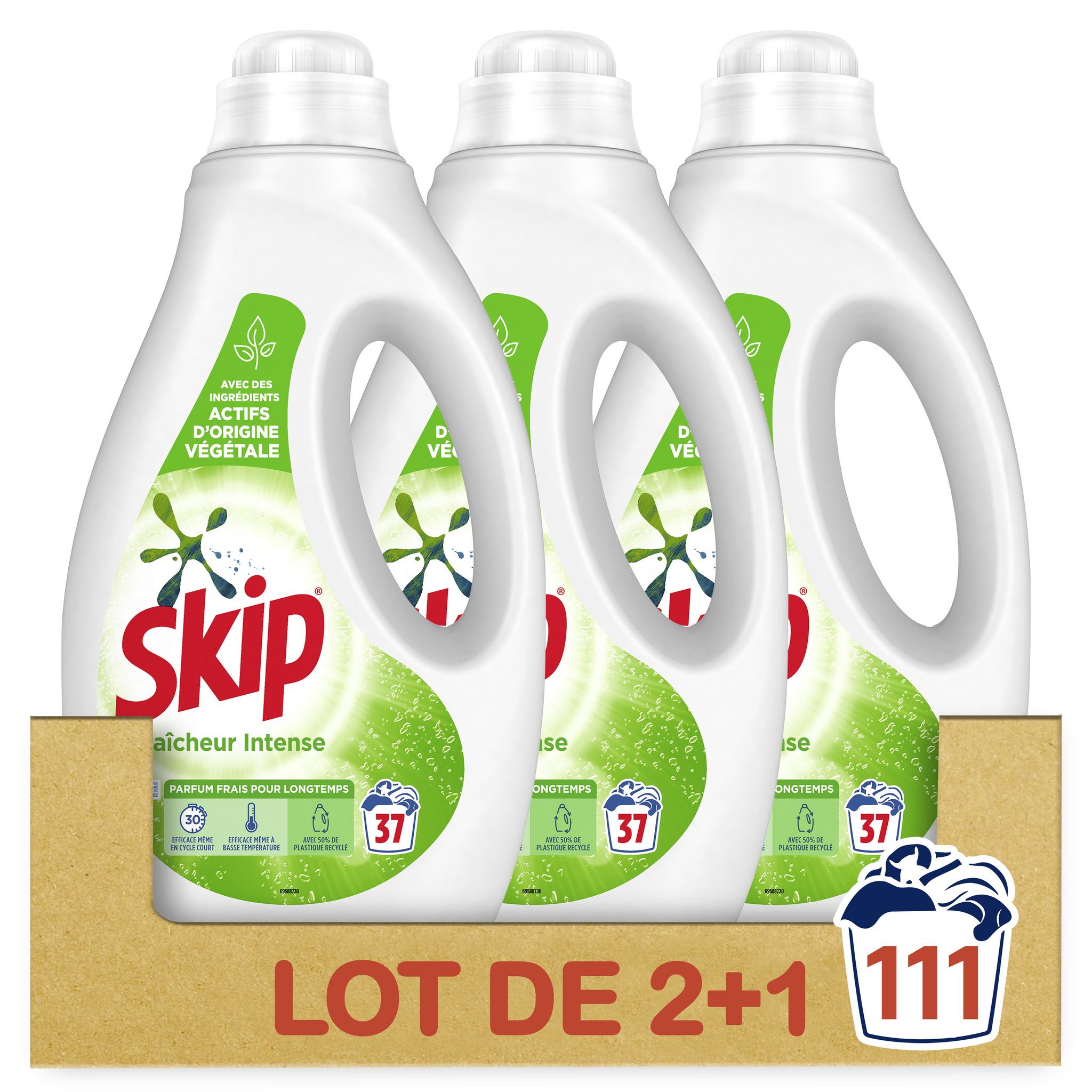 Voir la diapositive 2 : SKIP Lessive liquide fraîcheur intense 3x37 lavages 3x1.665l