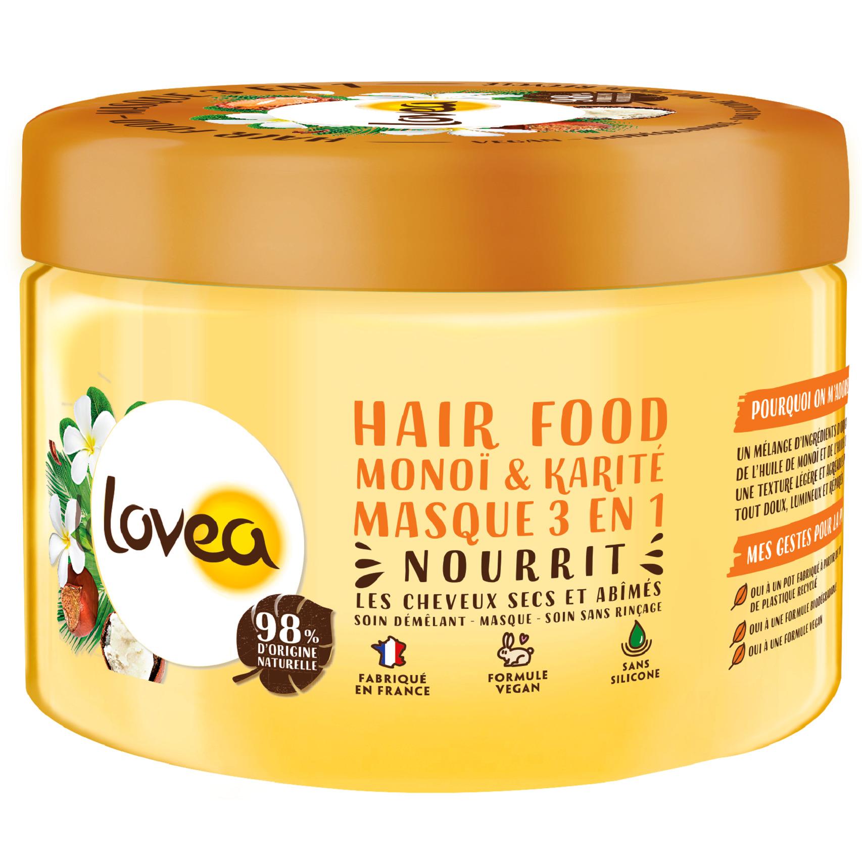 Voir la diapositive 2 : LOVEA Hair Food Masque 3 en 1 monoï et karité cheveux secs et abîmés 390ml