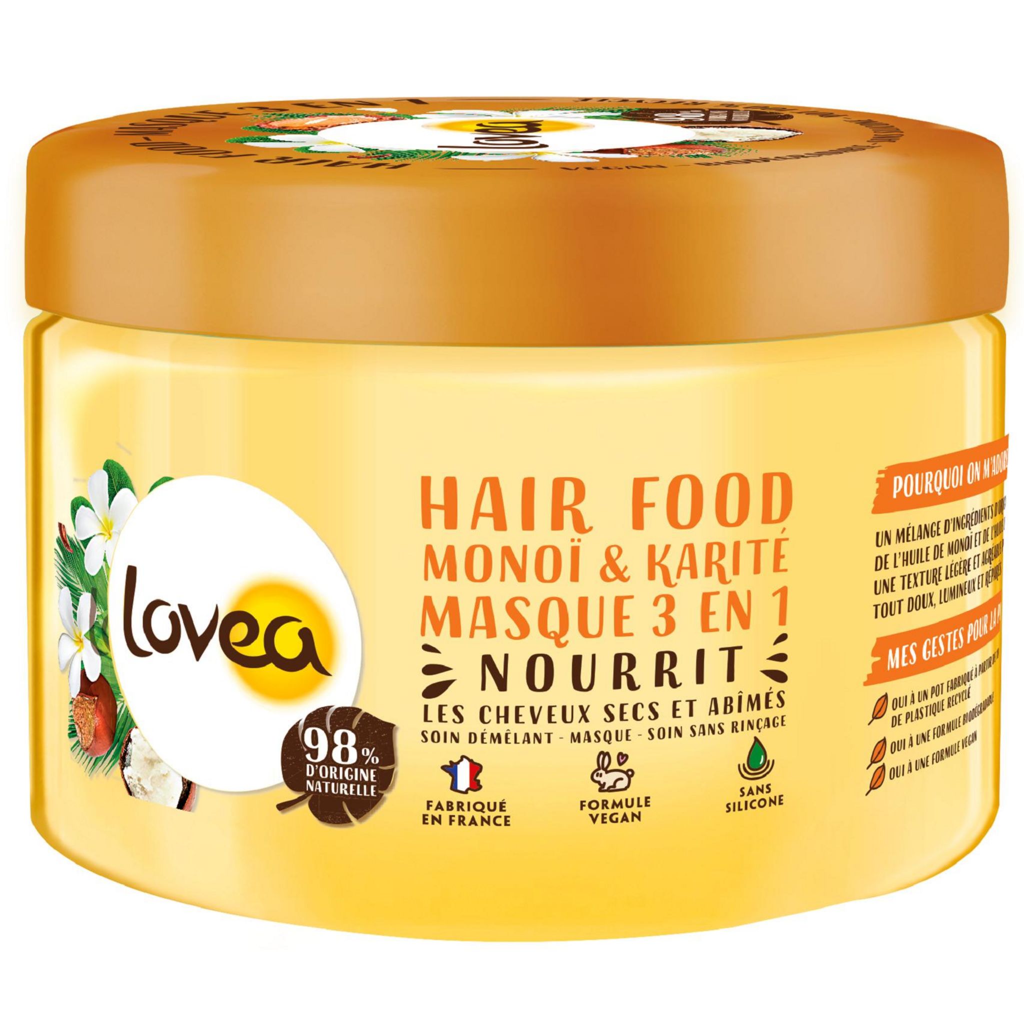 Voir la diapositive 2 : LOVEA Hair Food Masque 3 en 1 monoï et karité cheveux secs et abîmés 390ml