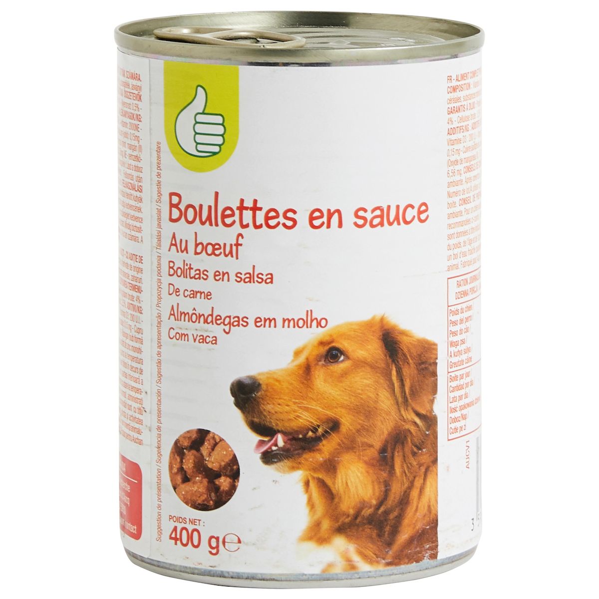 POUCE Boîte boulettes en sauce au boeuf pour chien adulte 400g