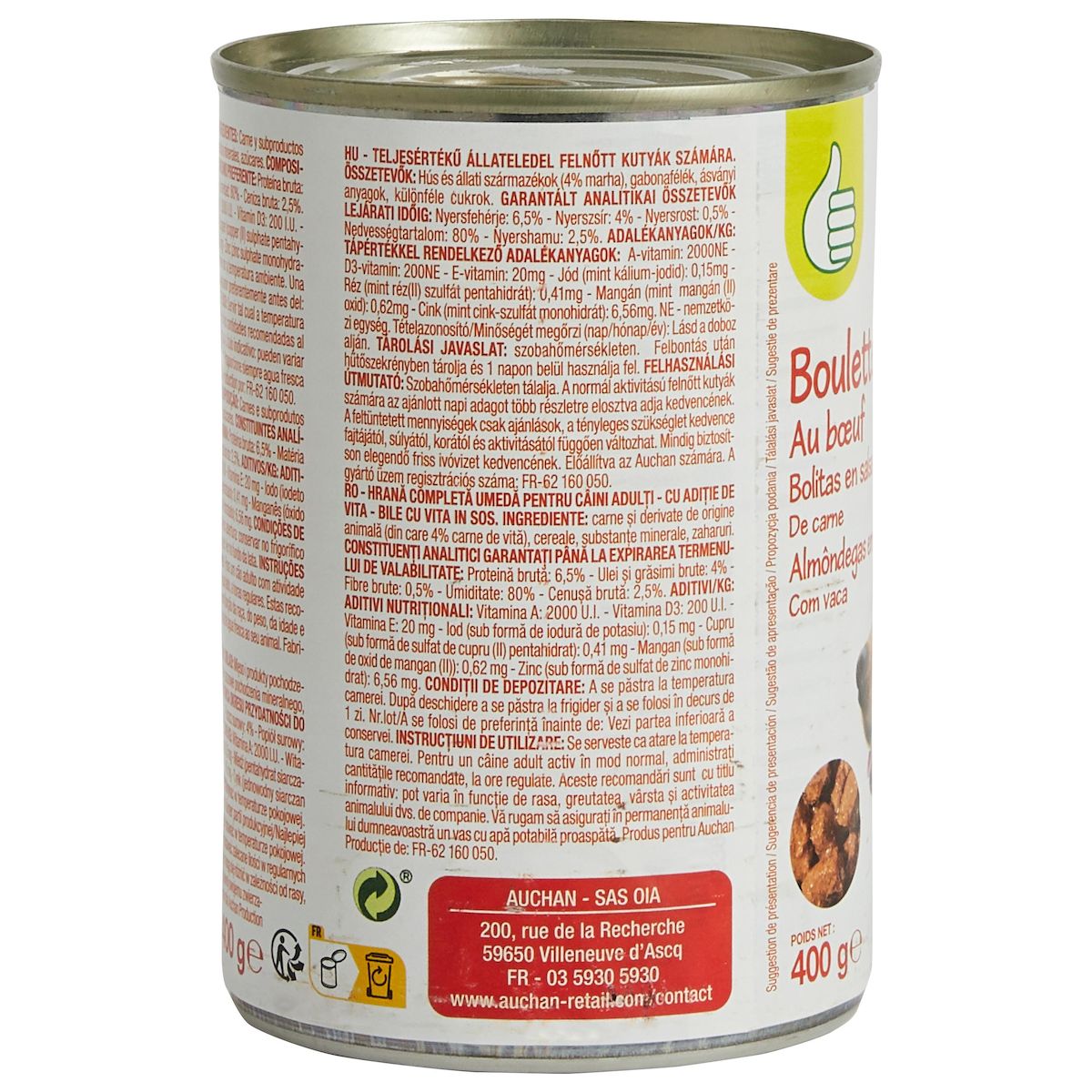 POUCE Boîte boulettes en sauce au boeuf pour chien adulte 400g