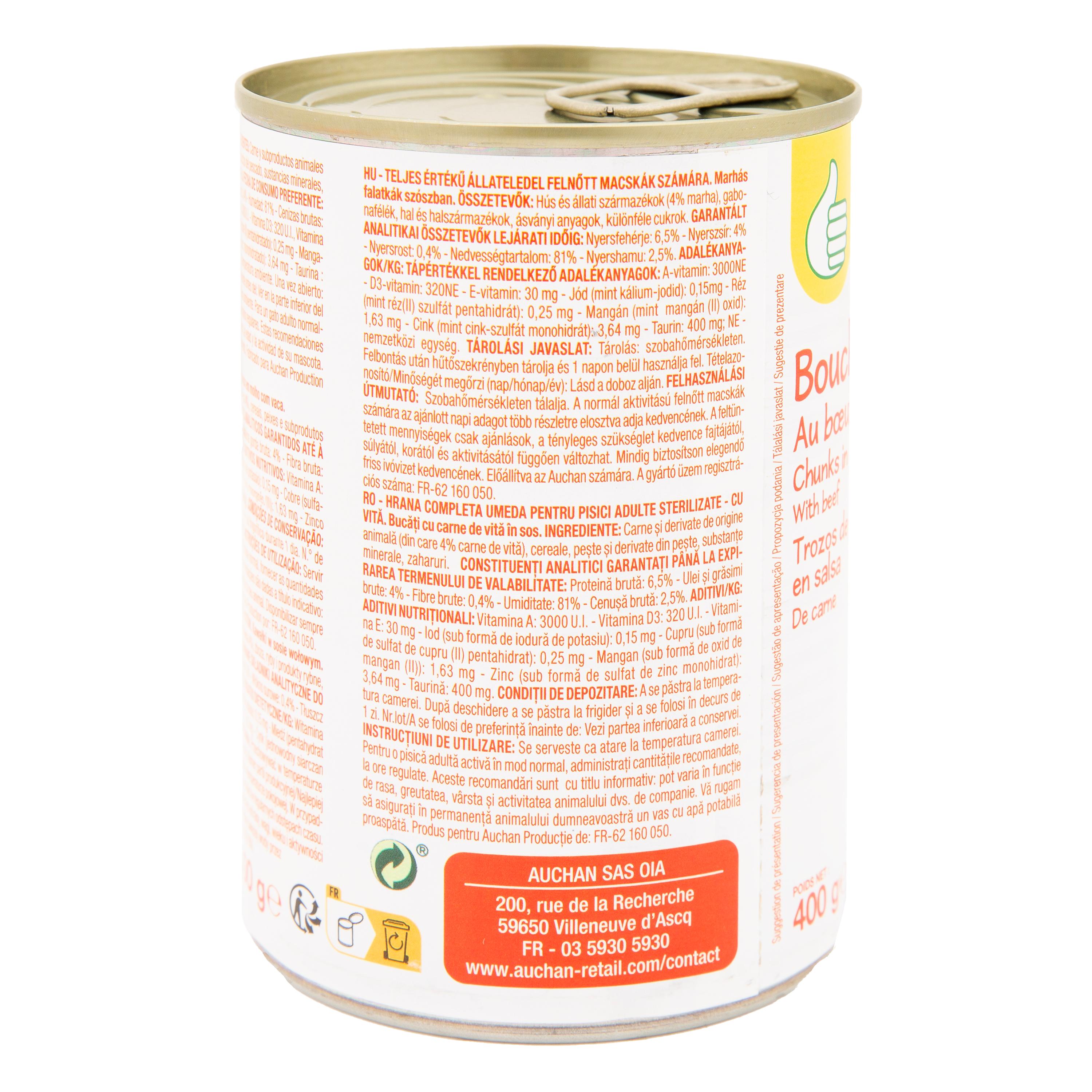 Voir la diapositive 6 : POUCE Bouchées en sauce au bœuf boite pour chat 400g