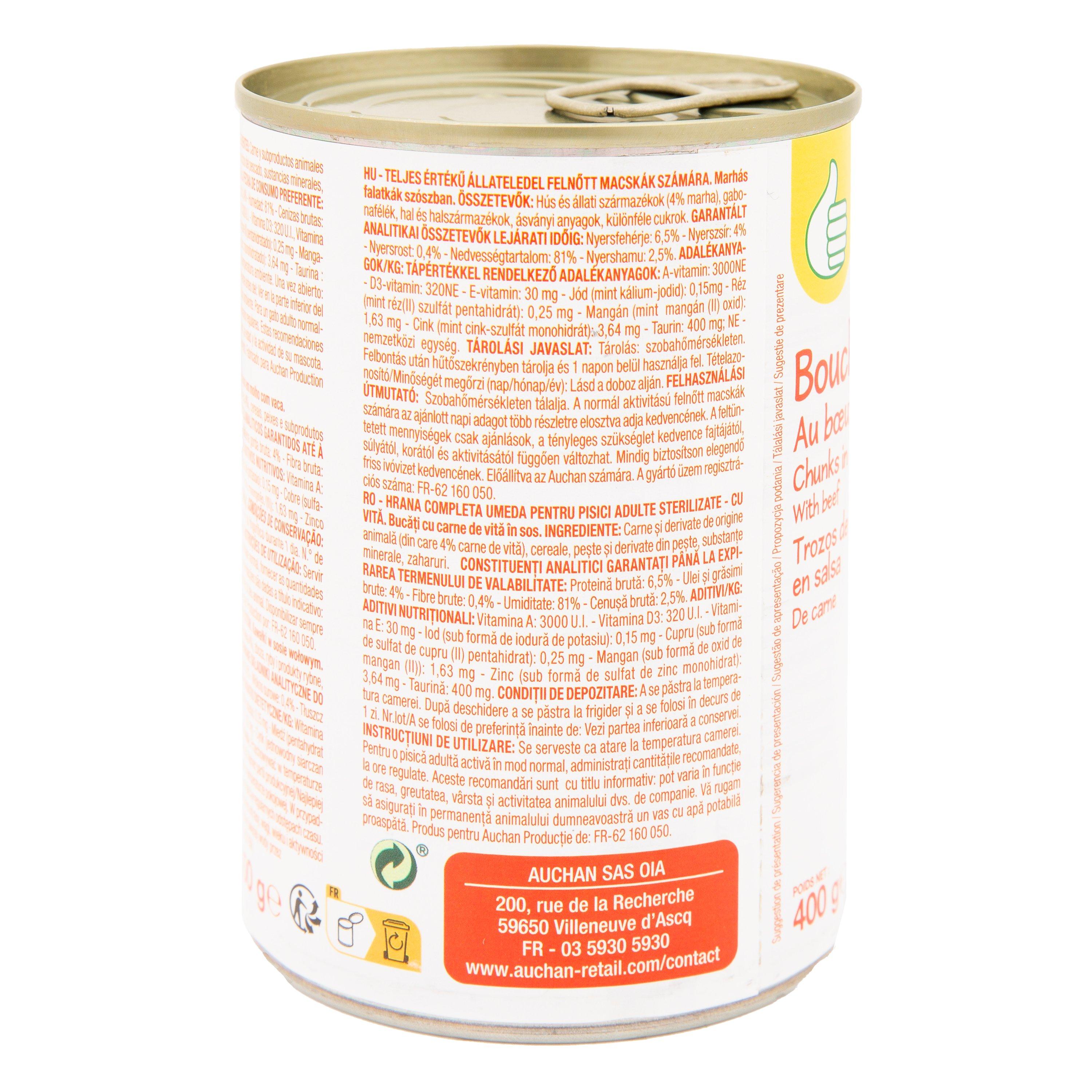 Voir la diapositive 3 : POUCE Bouchées en sauce au bœuf boite pour chat 400g