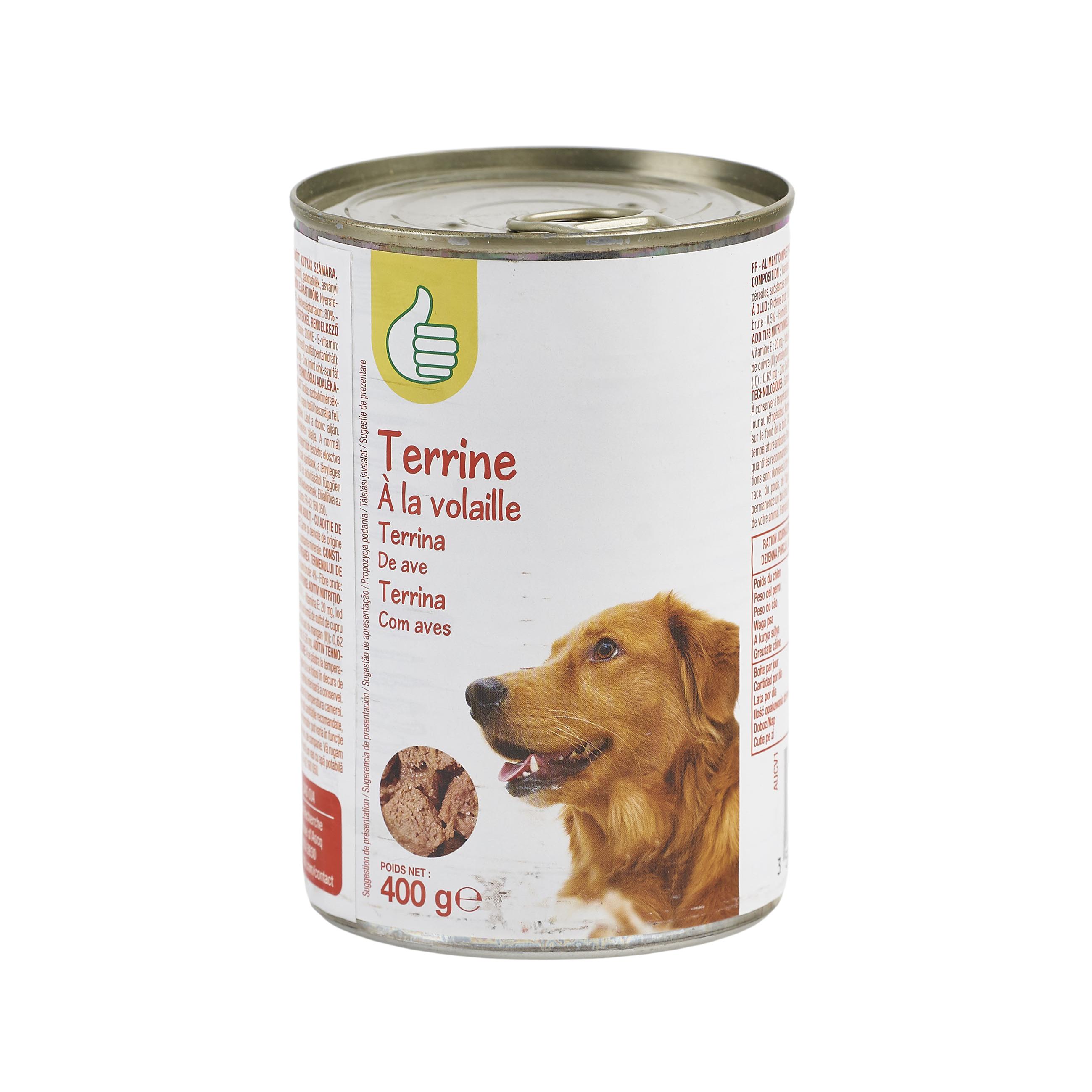 Voir la diapositive 2 : POUCE Terrine à la volaille pour chien 400g
