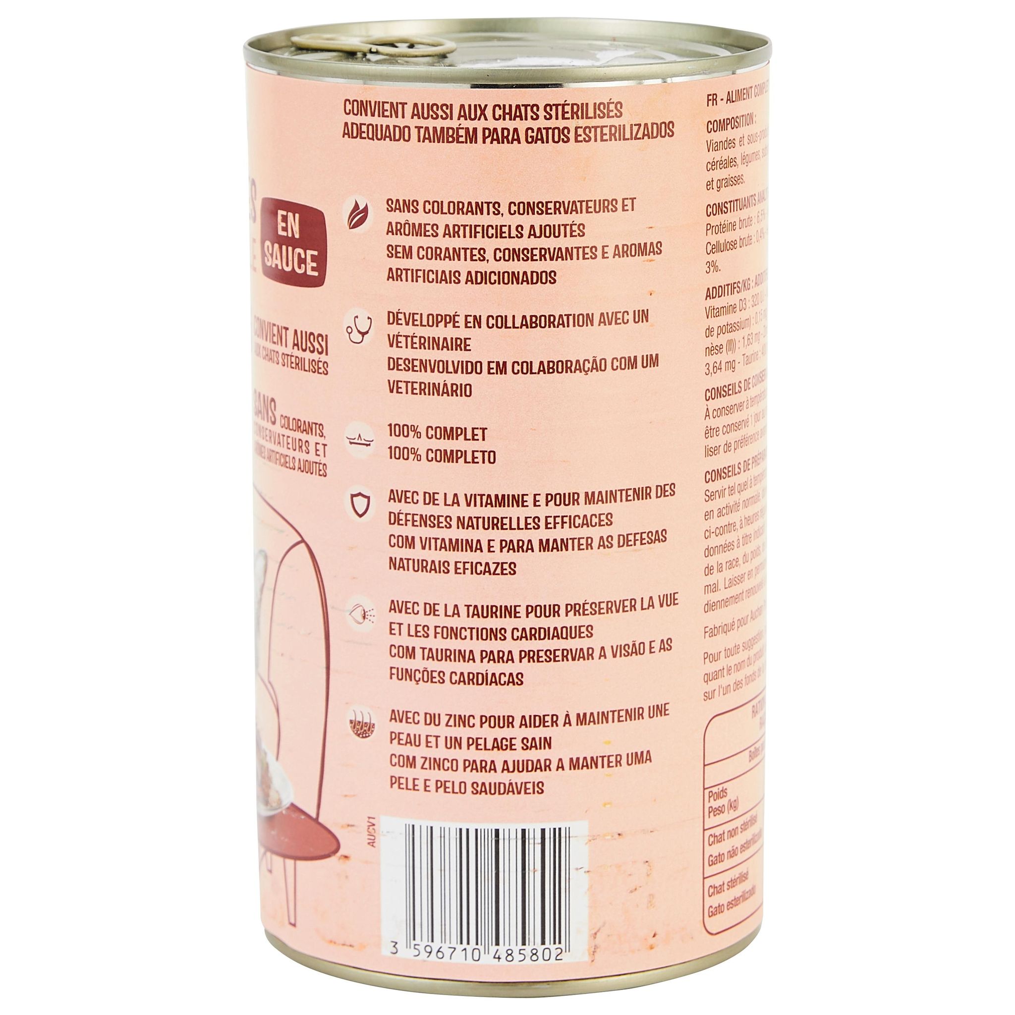 Voir la diapositive 3 : AUCHAN Bouchées en sauce à la volaille boite pour chat 1200g