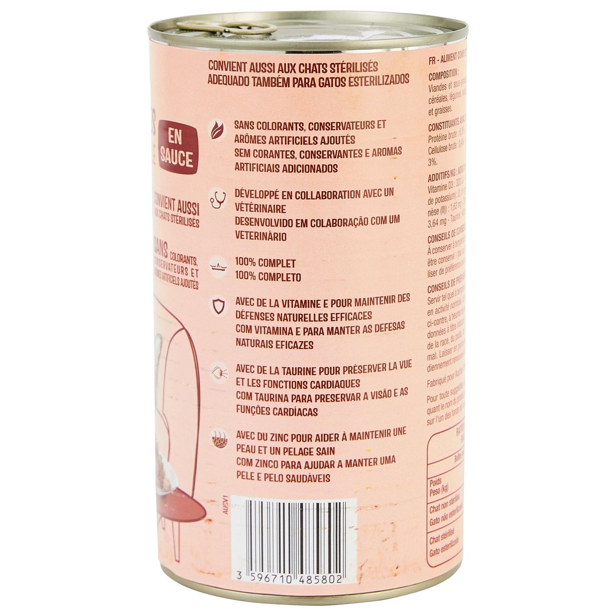 AUCHAN Bouchées en sauce à la volaille boite pour chat 1200g