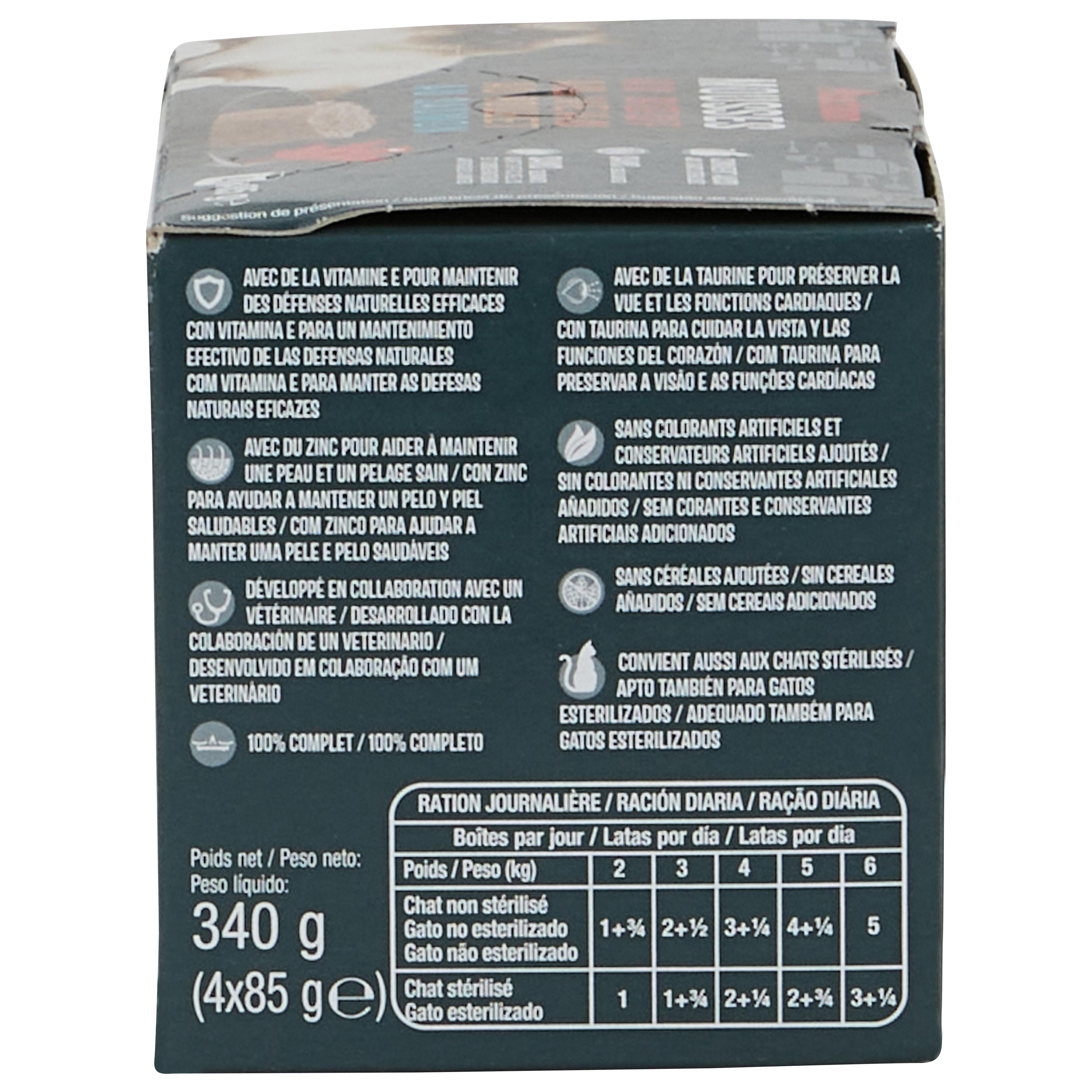 Voir la diapositive 2 : AUCHAN Mousses à la viande et au poisson pour chat 4x85g