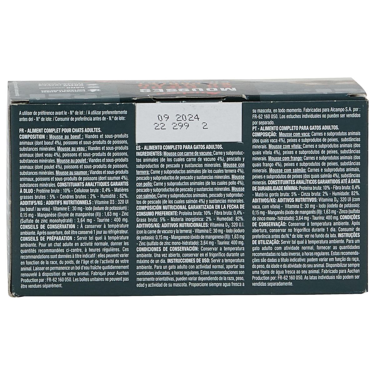 AUCHAN Mousses à la viande et au poisson pour chat 4x85g