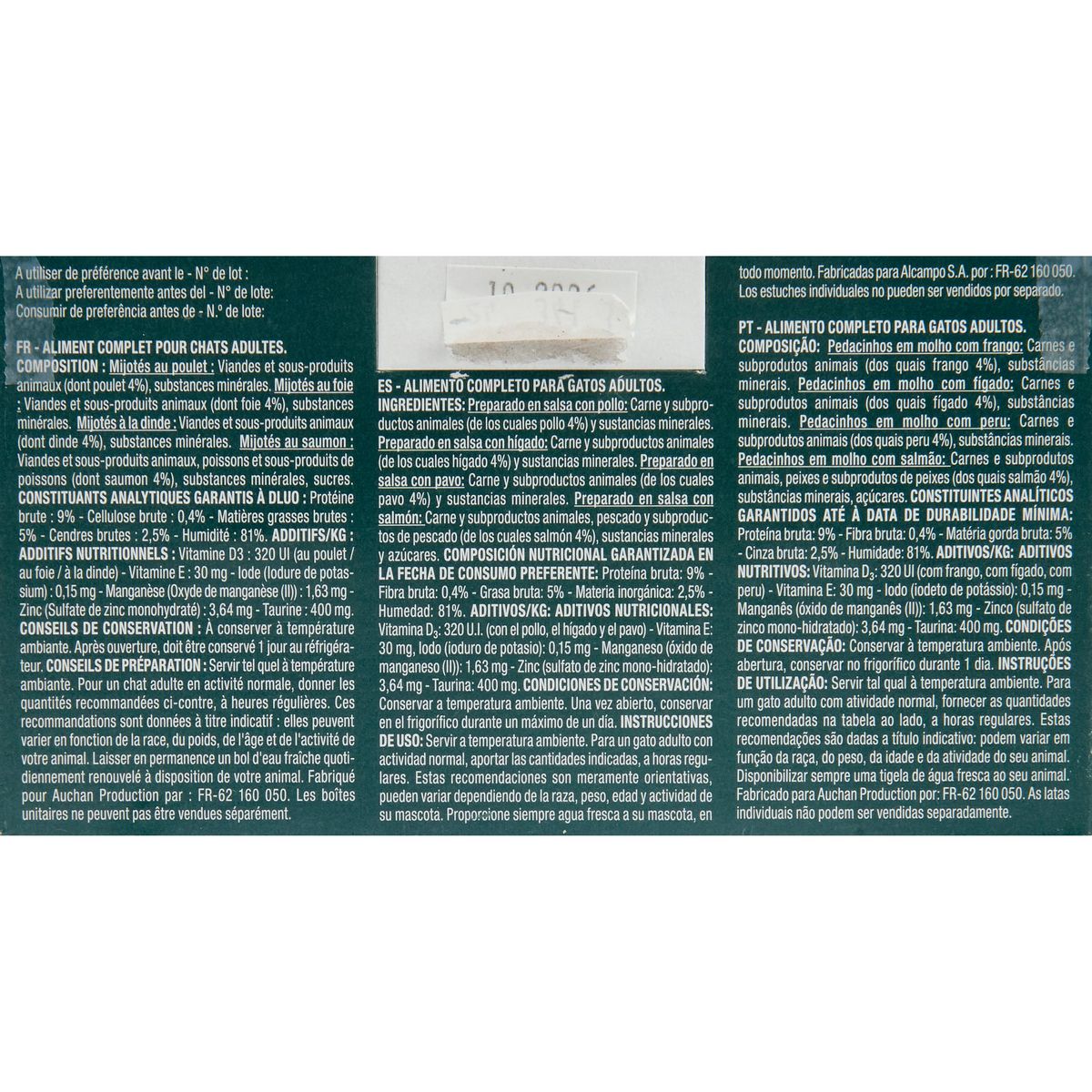 AUCHAN Mijotés en sauce à la viande et au poisson pour chat 4x85g