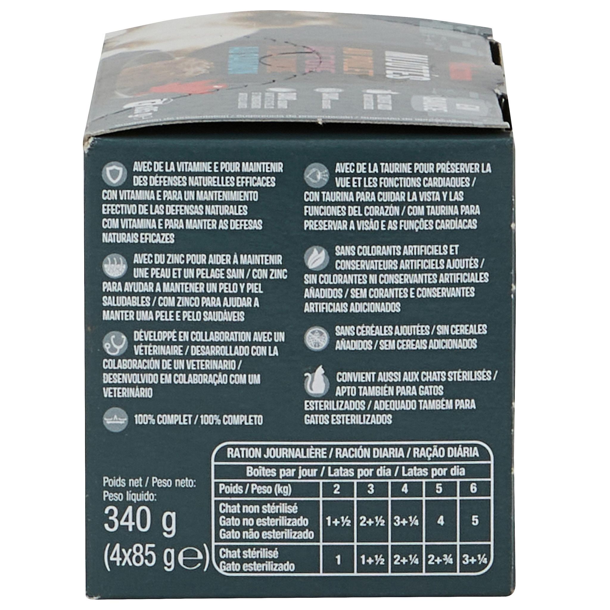 Voir la diapositive 3 : AUCHAN Mijotés en sauce à la viande et au poisson pour chat 4x85g