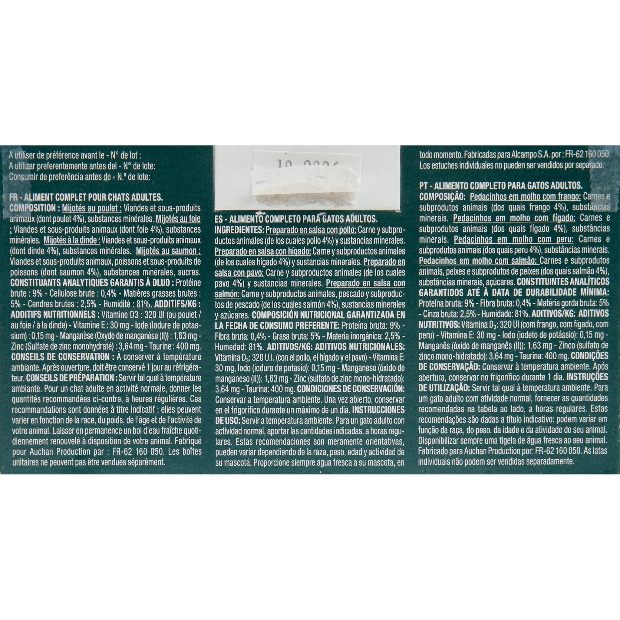 Voir la diapositive 4 : AUCHAN Mijotés en sauce à la viande et au poisson pour chat 4x85g