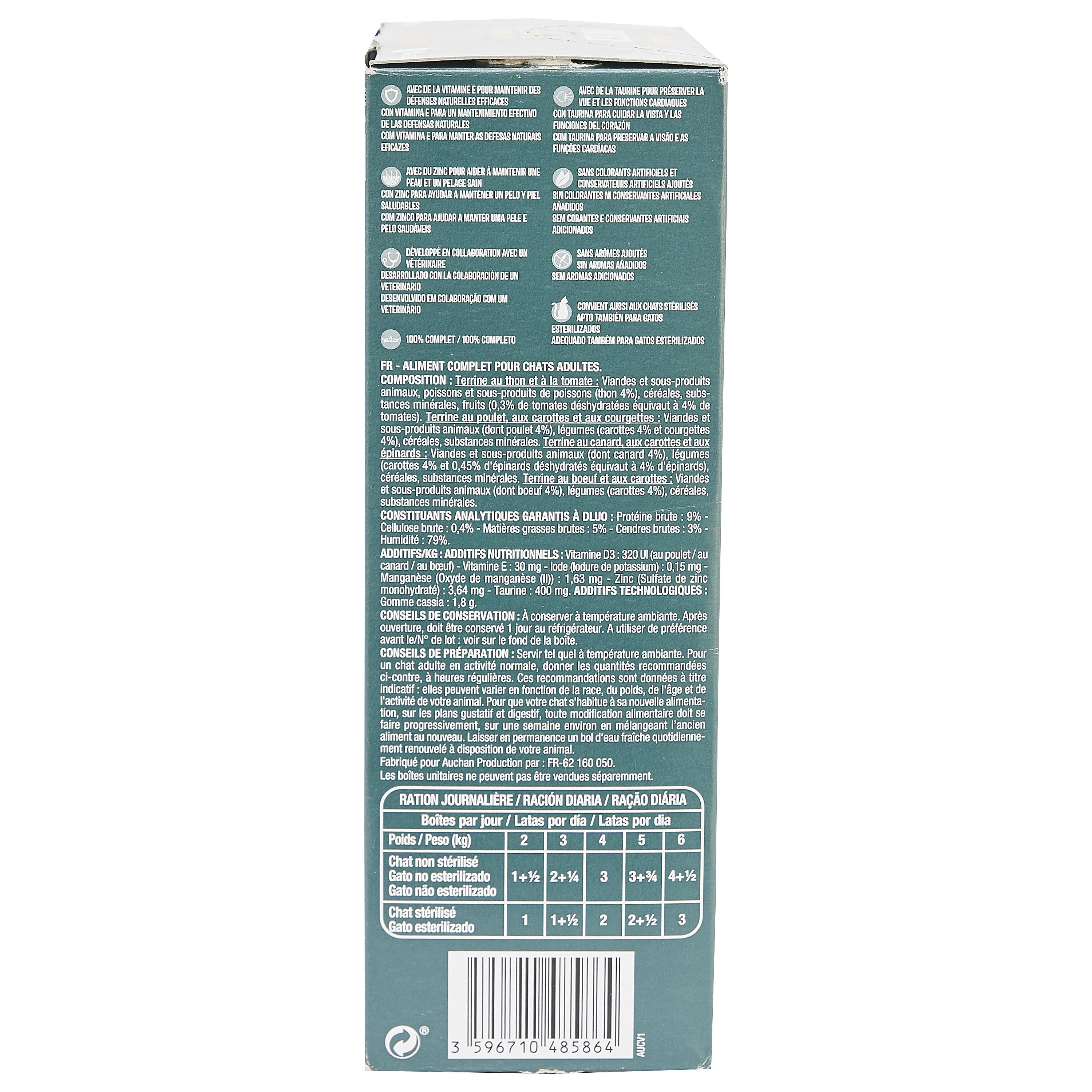 Voir la diapositive 2 : AUCHAN Terrines poissons et viandes pour chat 12x85g