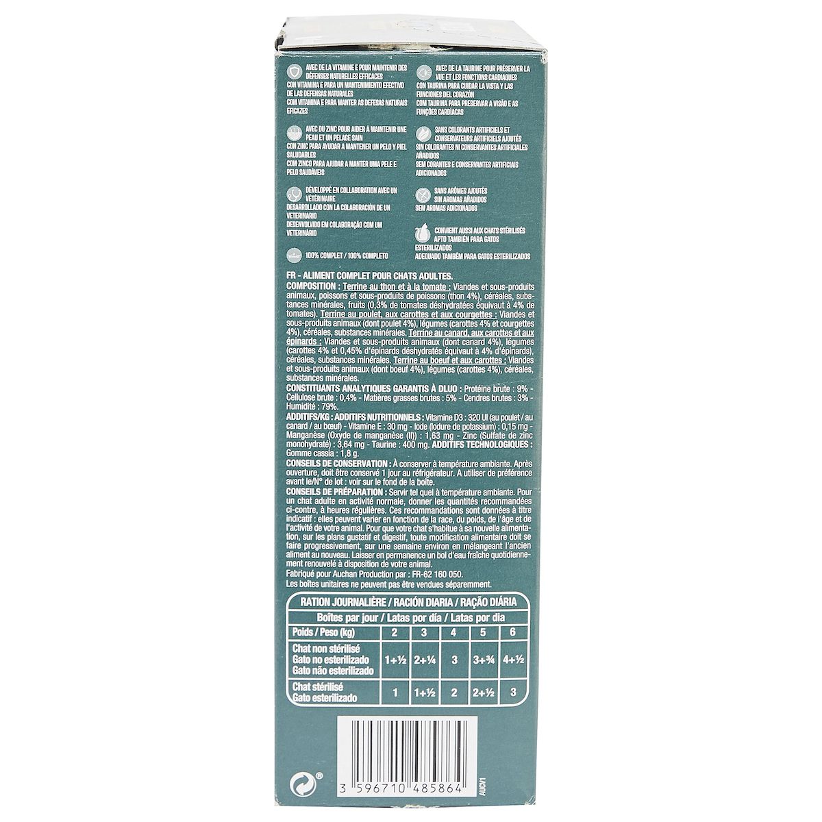 AUCHAN Terrines poissons et viandes pour chat 12x85g